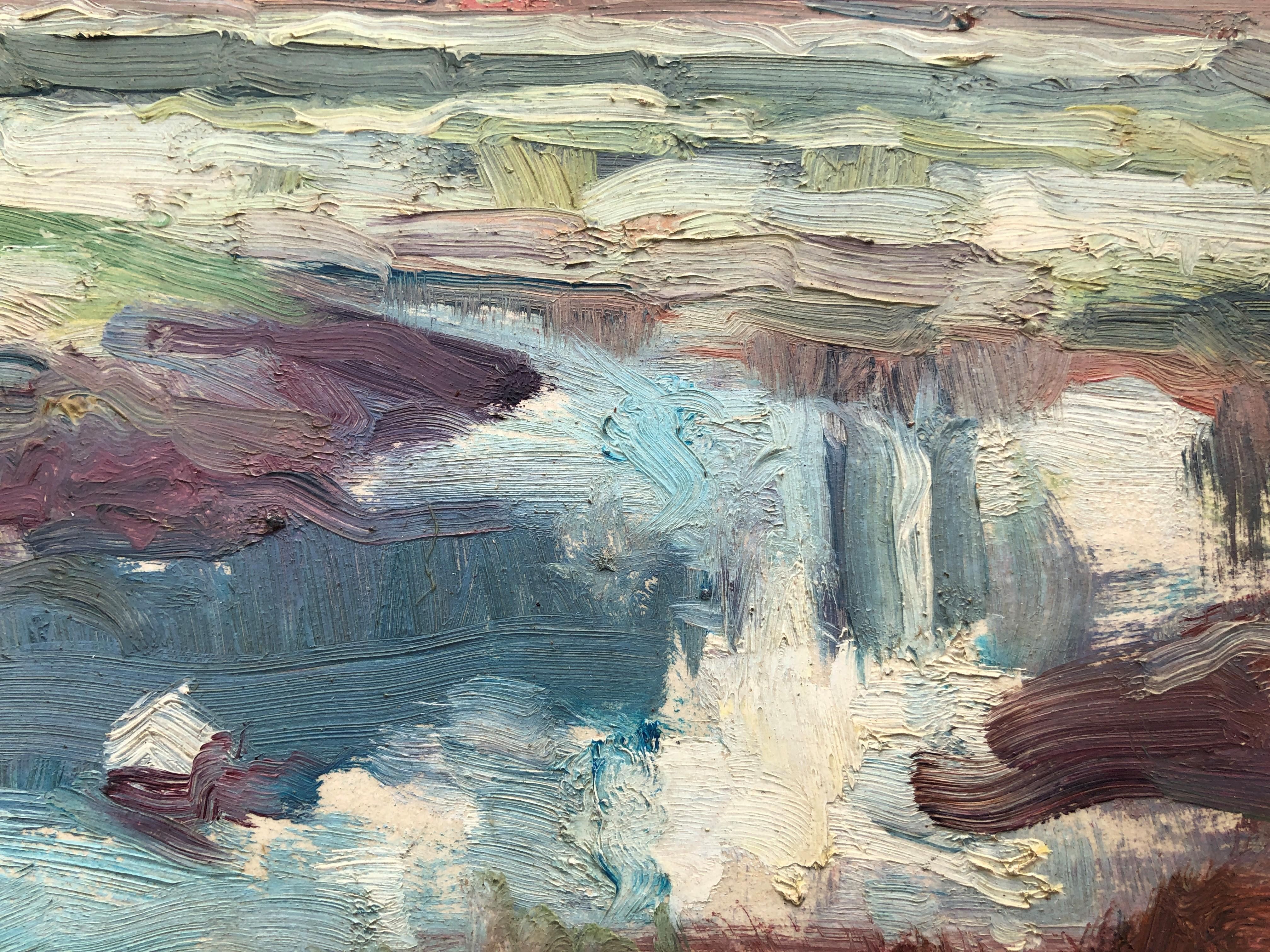 Paisaje fluvial español pintura al óleo sobre tabla en venta 2