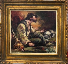 El vagabundo y su perro pintura al óleo sobre tabla