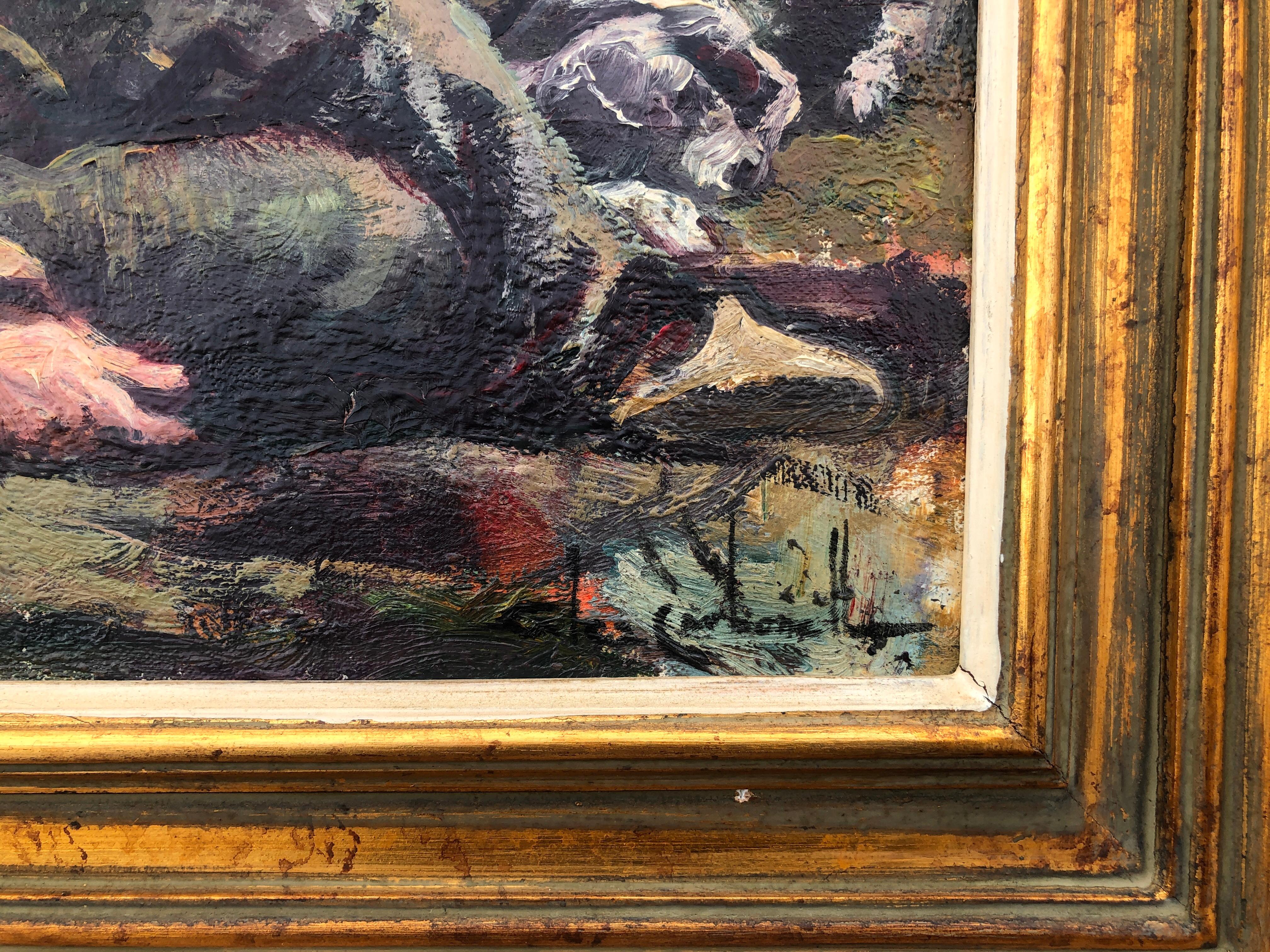 Il Vagabondo e il suo cane dipinto a olio su tavola - Painting Impressionismo di Rosendo Gonzalez Carbonell