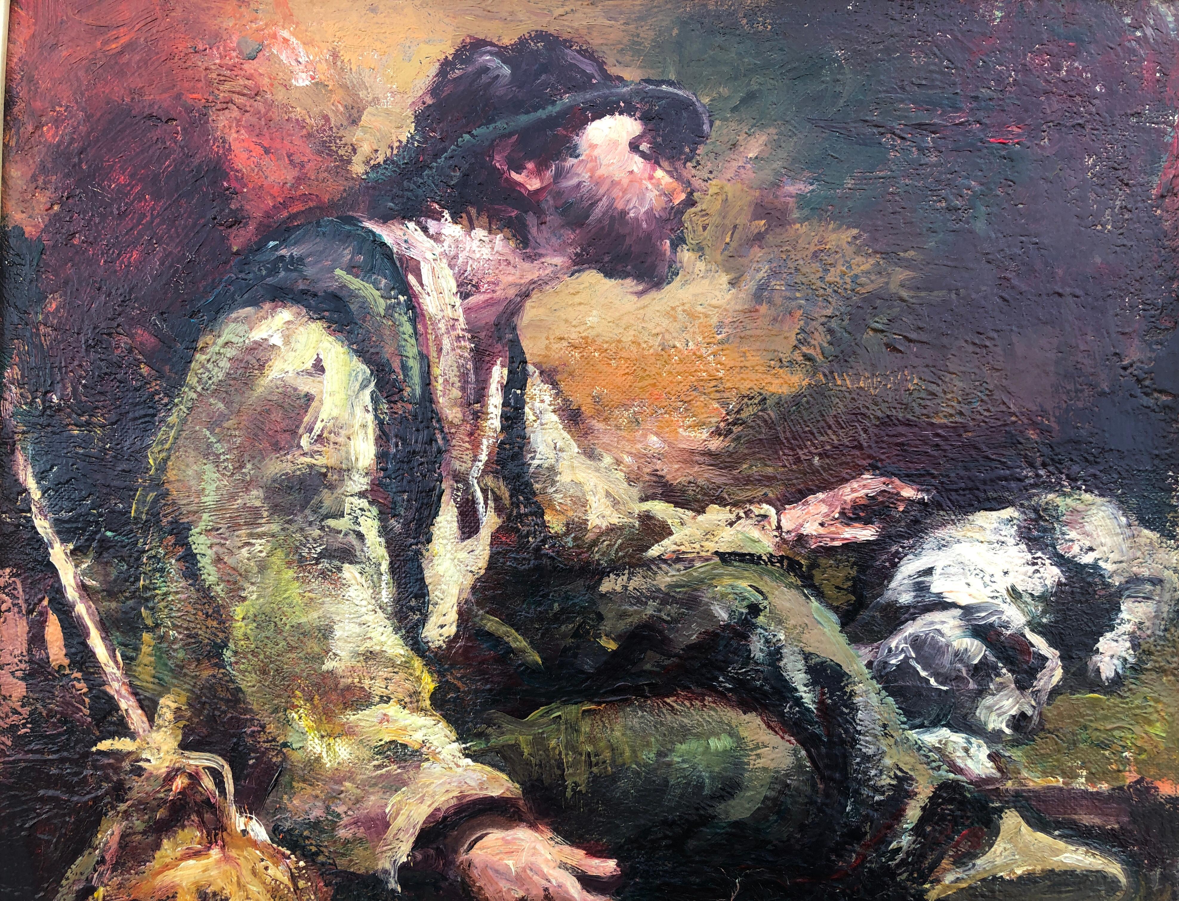 Il Vagabondo e il suo cane dipinto a olio su tavola in vendita 2