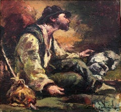 The Vagabond and His Dog peinture à l'huile sur carton