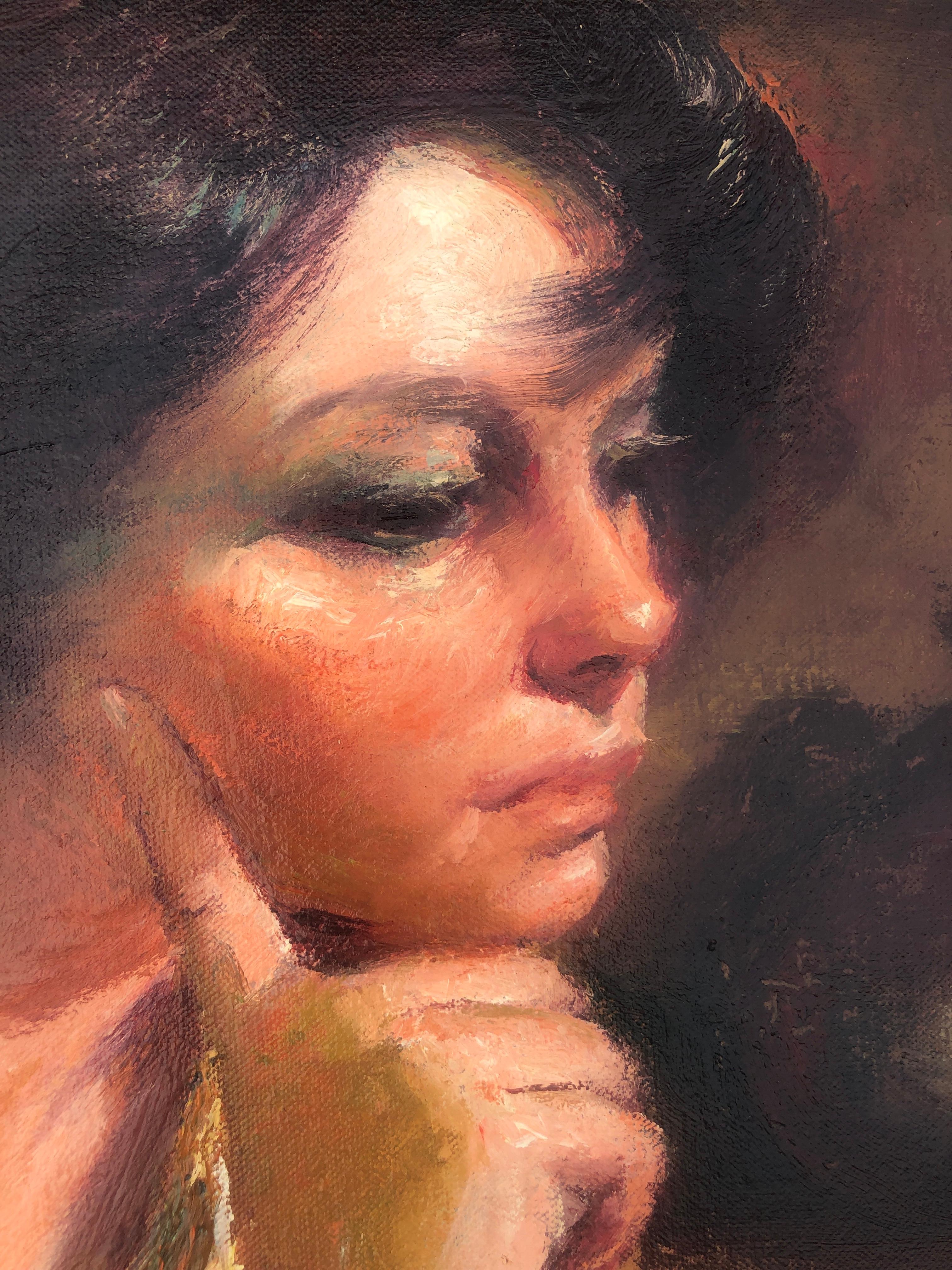 Mujer posando óleo sobre lienzo - Interior Painting Negro de Rosendo Gonzalez Carbonell