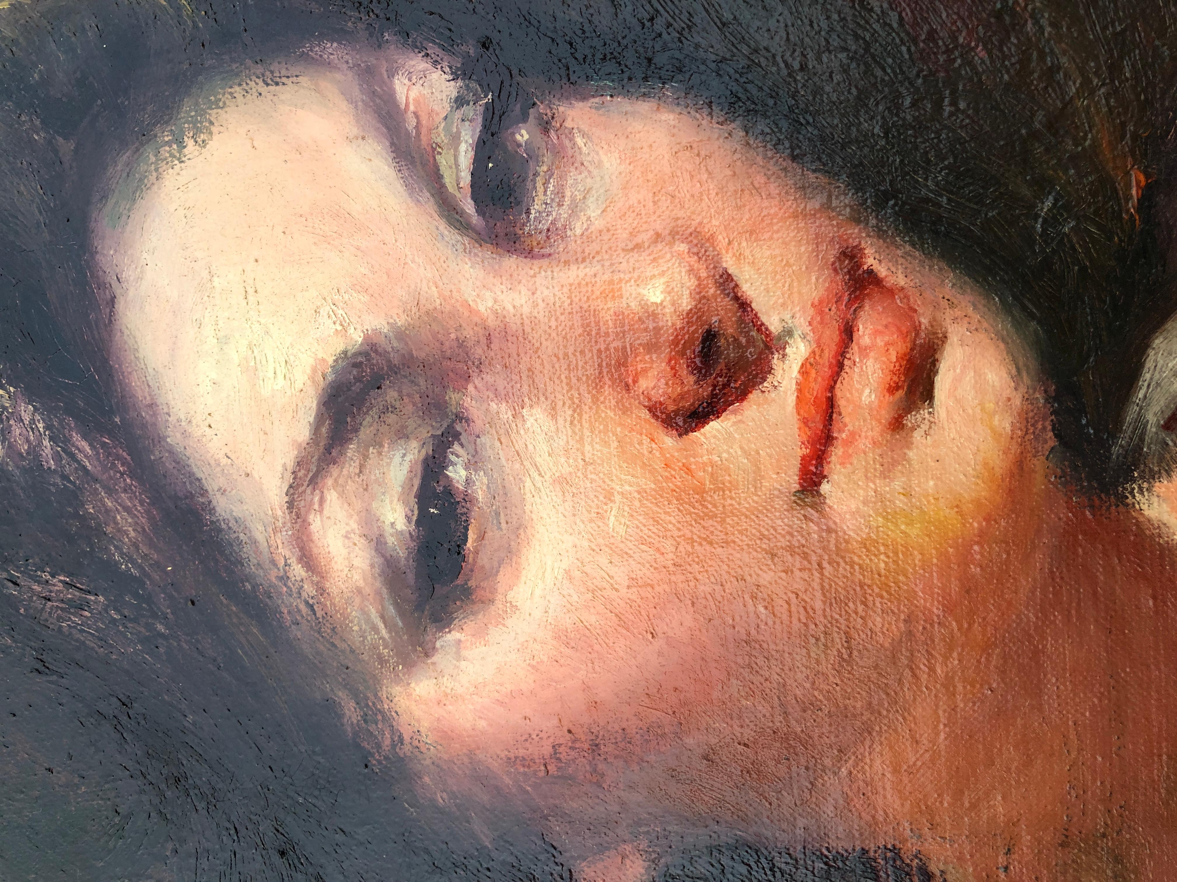 Scheda tecnica  
- Titolo: *Il segreto nei suoi occhi*  
- Artista: Rosendo González Carbonell  
- Tecnica: Olio su tela  
- Dimensioni: 24 x 20 pollici  
- Incorniciatura: Senza cornice  
- Stile: Realismo romantico  

---

Descrizione dell'opera