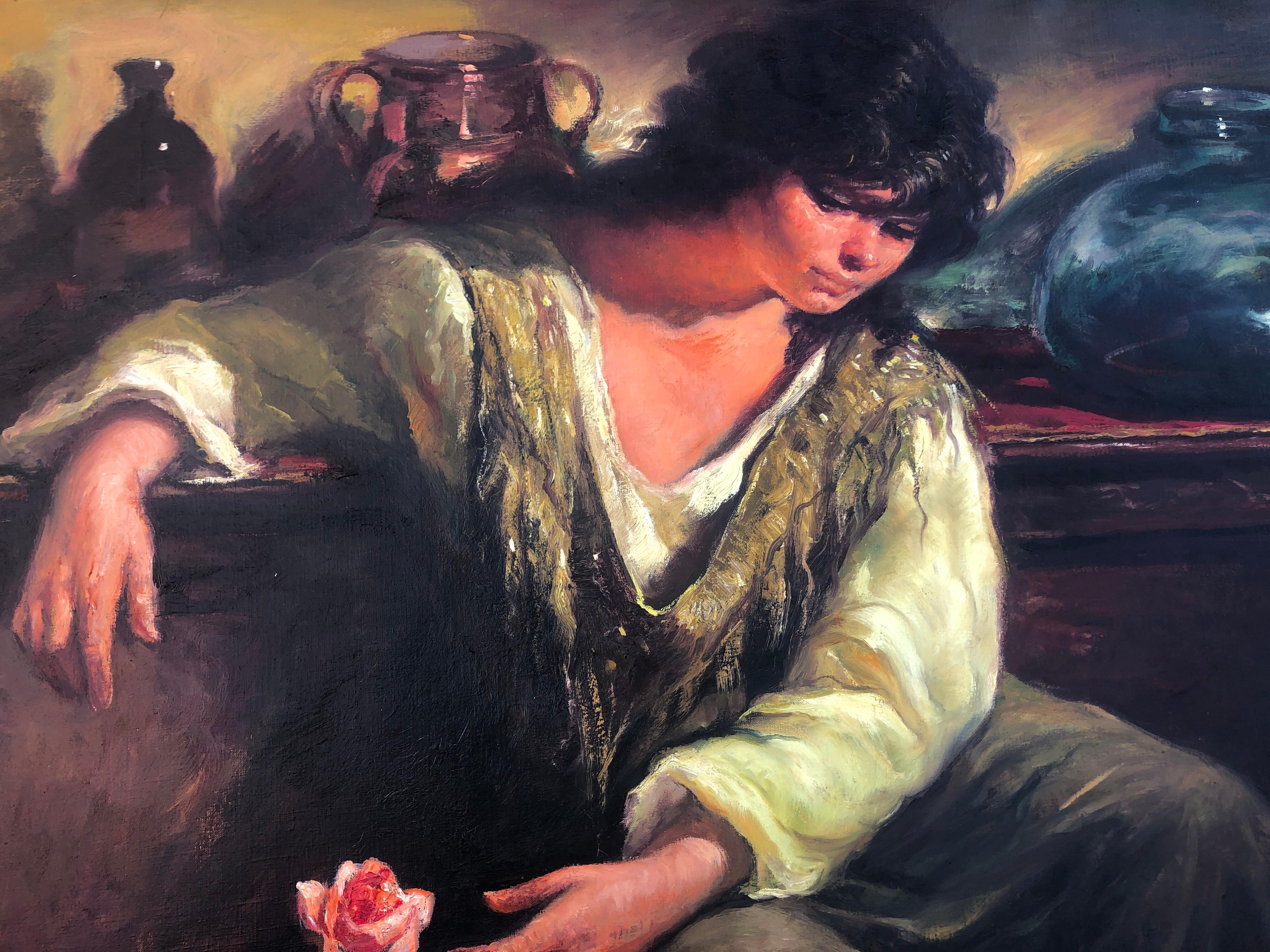 Donna in posa dipinto ad olio su tela in vendita 2