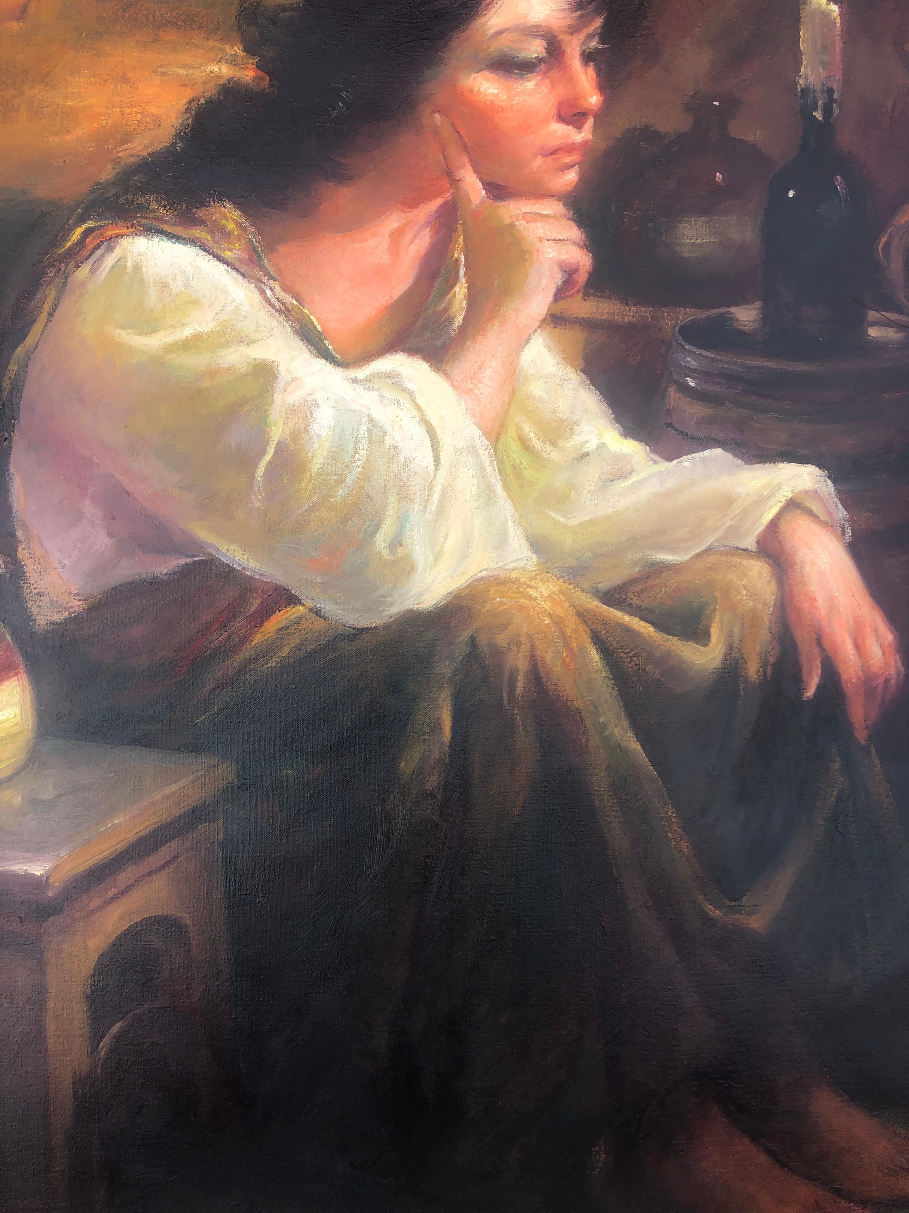 Mujer posando óleo sobre lienzo 2