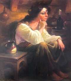 Mujer posando óleo sobre lienzo