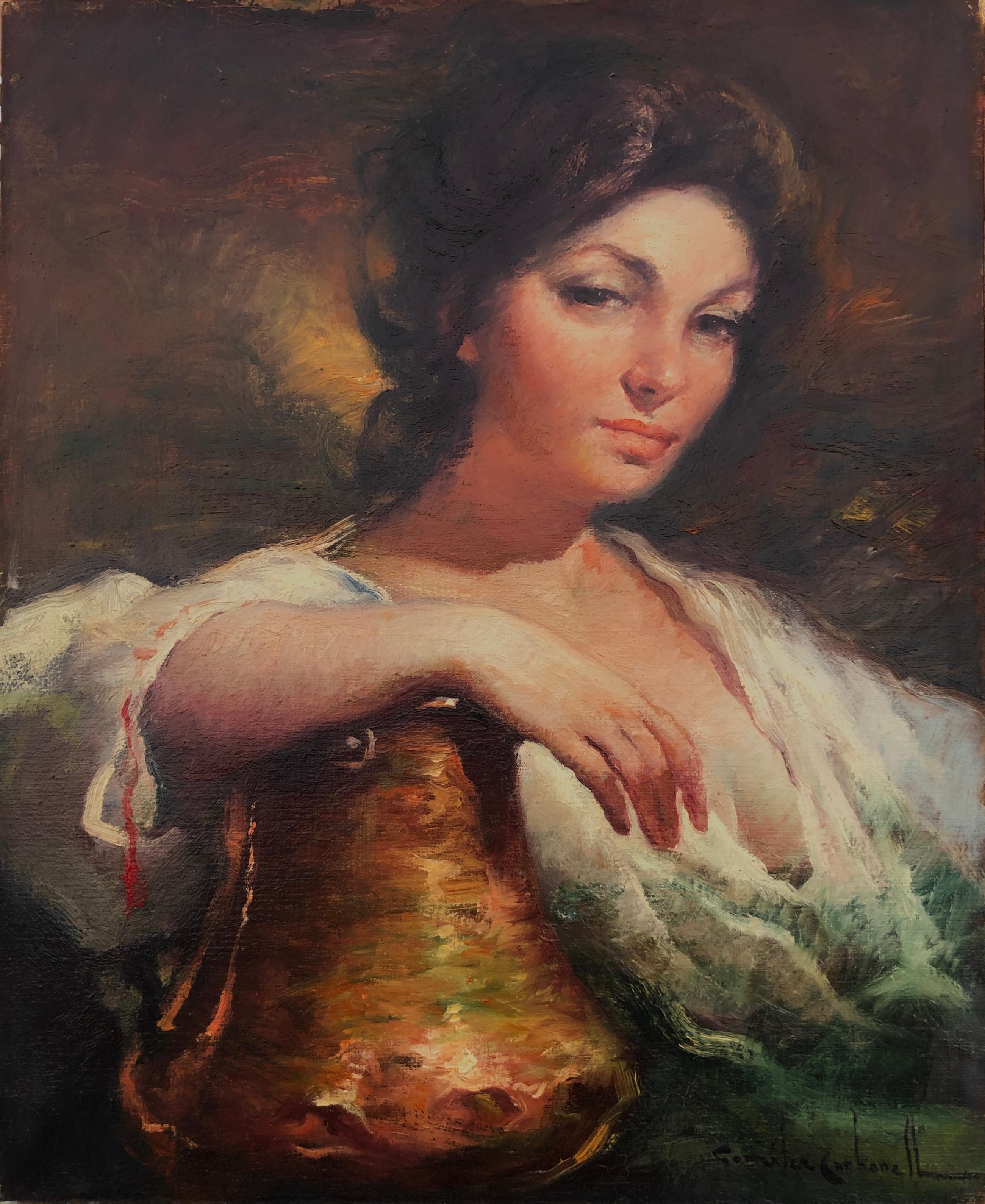Donna in posa dipinto ad olio su tela