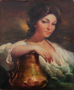 Donna in posa dipinto ad olio su tela