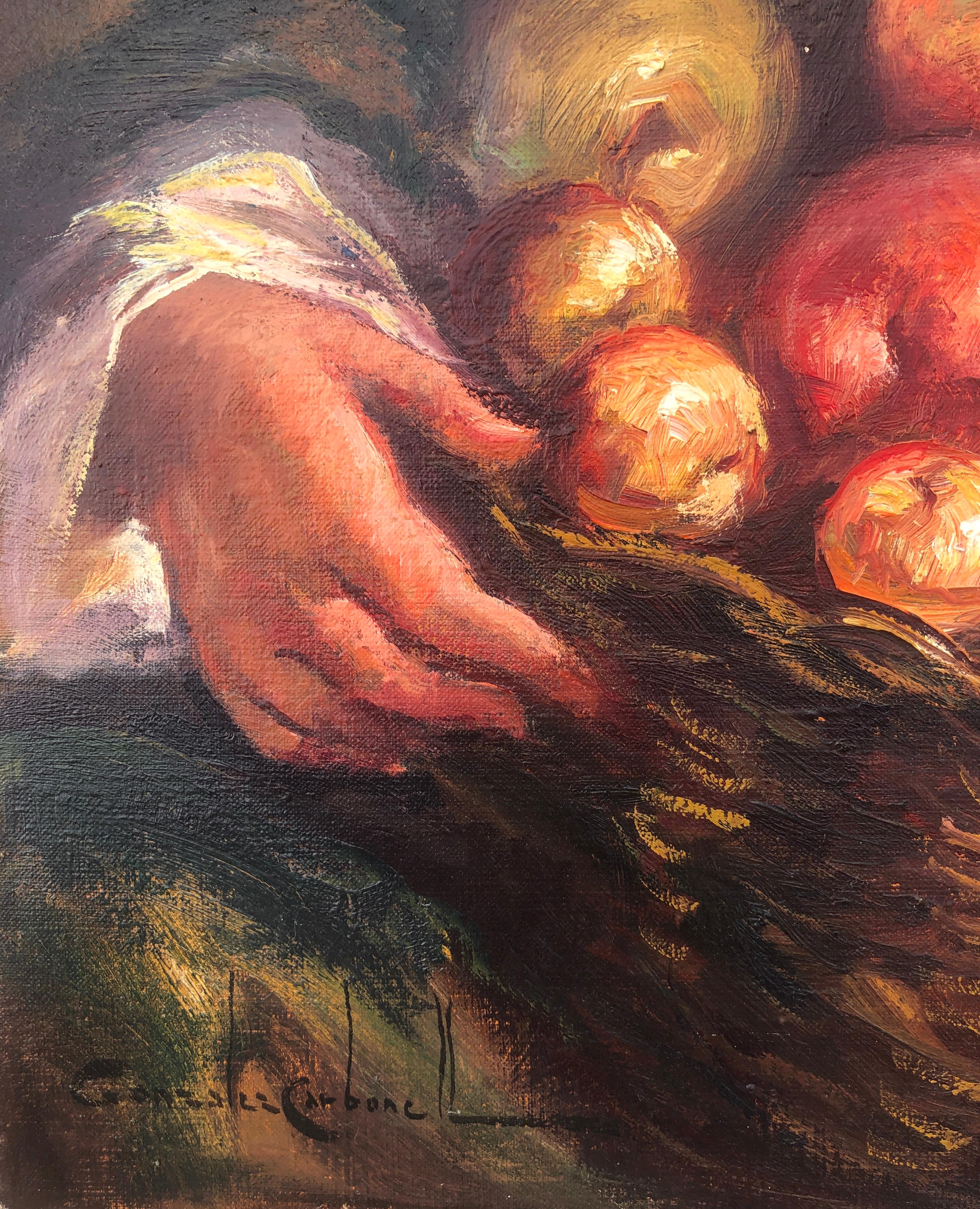 Mujer vendiendo fruta óleo sobre lienzo pintura arte europeo - Painting de Rosendo Gonzalez Carbonell