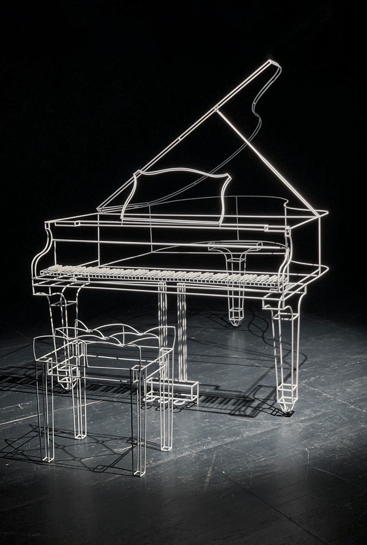 Dimensions:
196 x 150 x 200 cm (Piano) 
61 x 56 x 36 cm (Bench)

Rosendo Porro Cuesta's sculptural work aims at being an optical illusion, going beyond the limits of drawing and approchaing scupture. In this way, the most everyday forms and objects