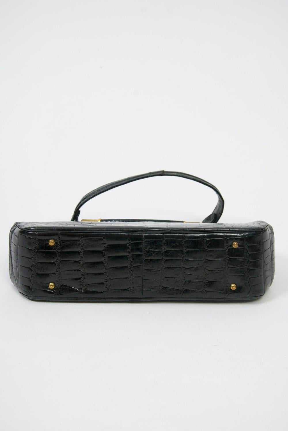 Rosenfeld 1960s Black Faux Alligator Handbag Pour femmes en vente