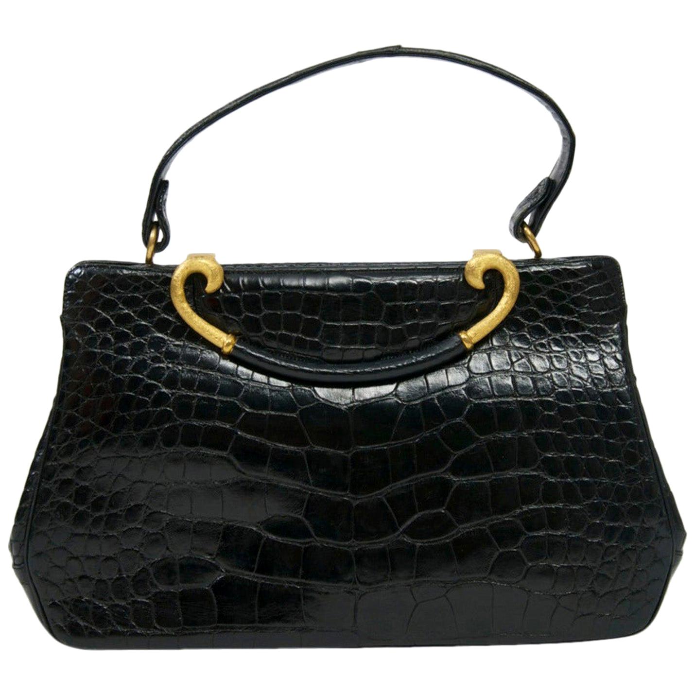 Rosenfeld 1960s Black Faux Alligator Handbag