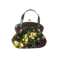 Rosenfeld Brown Leather and Floral Velvet Handbag