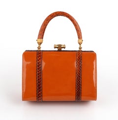 Rosenfeld c.1960's Vtg Orange Patent Leather Snakeskin Small Structured Handbag