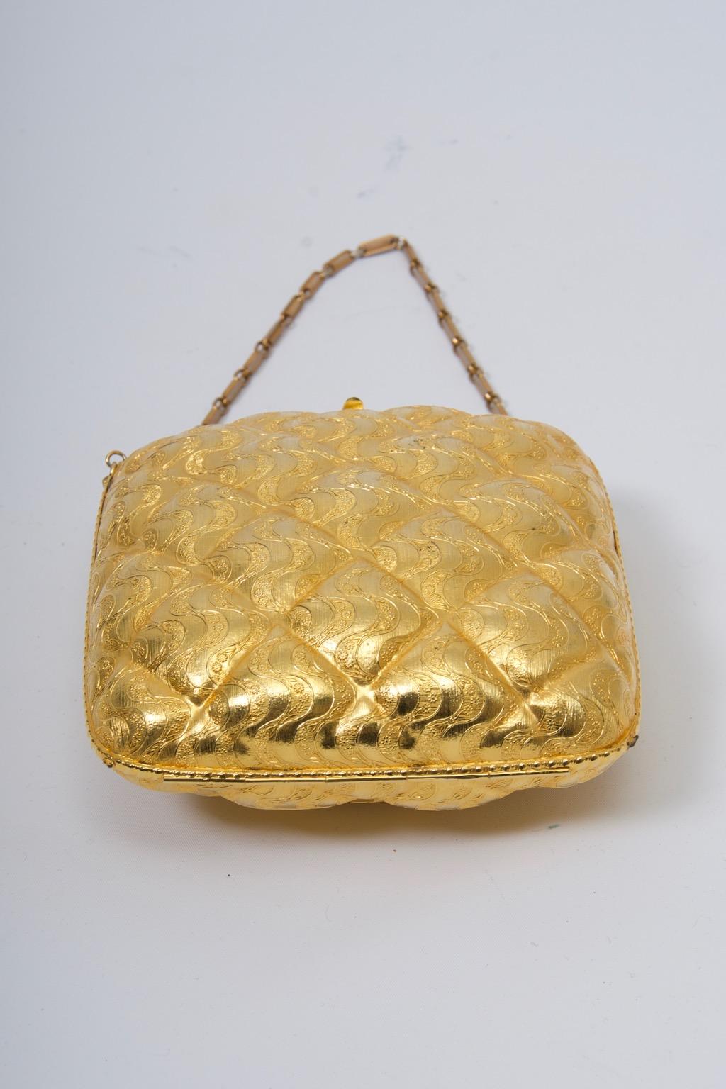 Rosenfeld Abendtasche aus geprägtem Goldmetall mit Prägung Damen im Angebot