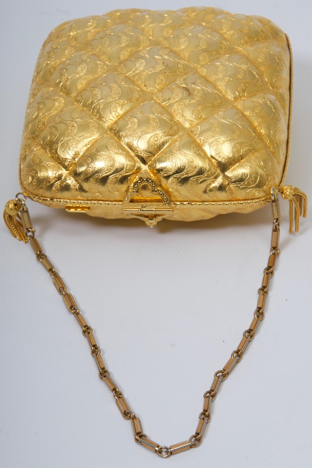 Rosenfeld Embossed Gold Metal Evening Bag In Good Condition For Sale In Alford, MA