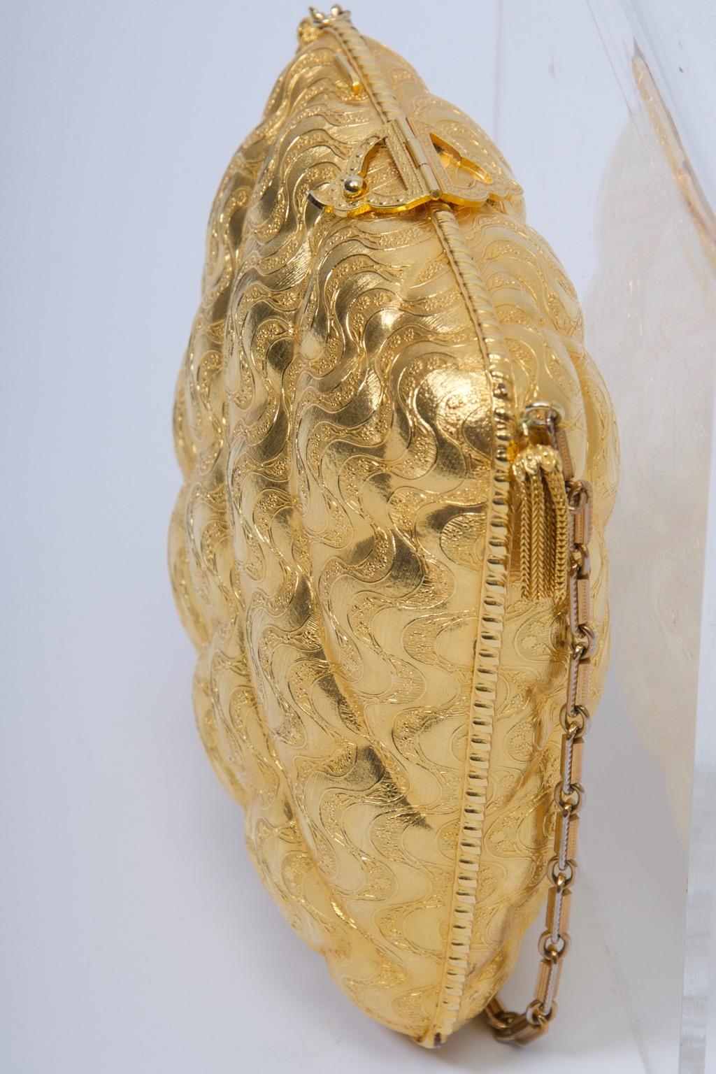 Women's Rosenfeld Embossed Gold Metal Evening Bag For Sale