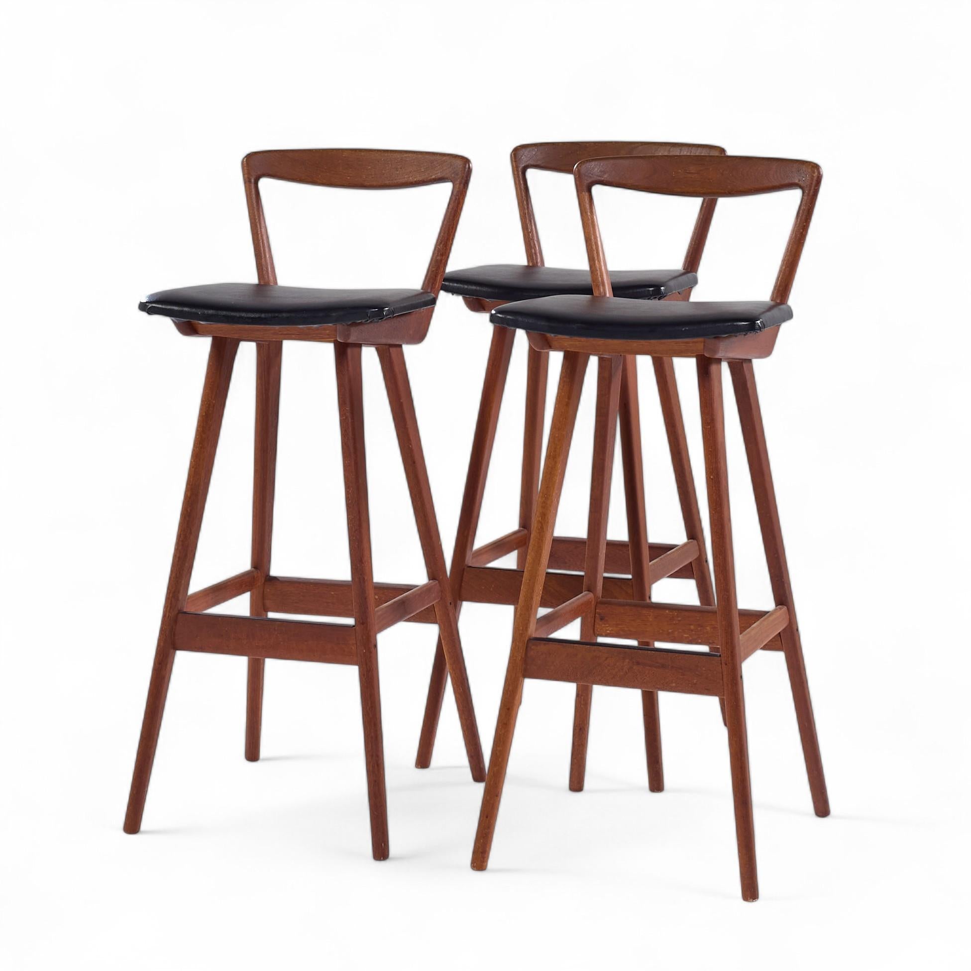 Mid-Century Modern Rosengren Hansen for Brande Møbelfabrik Mid Century Teak Bar Stools - Set of 3 For Sale
