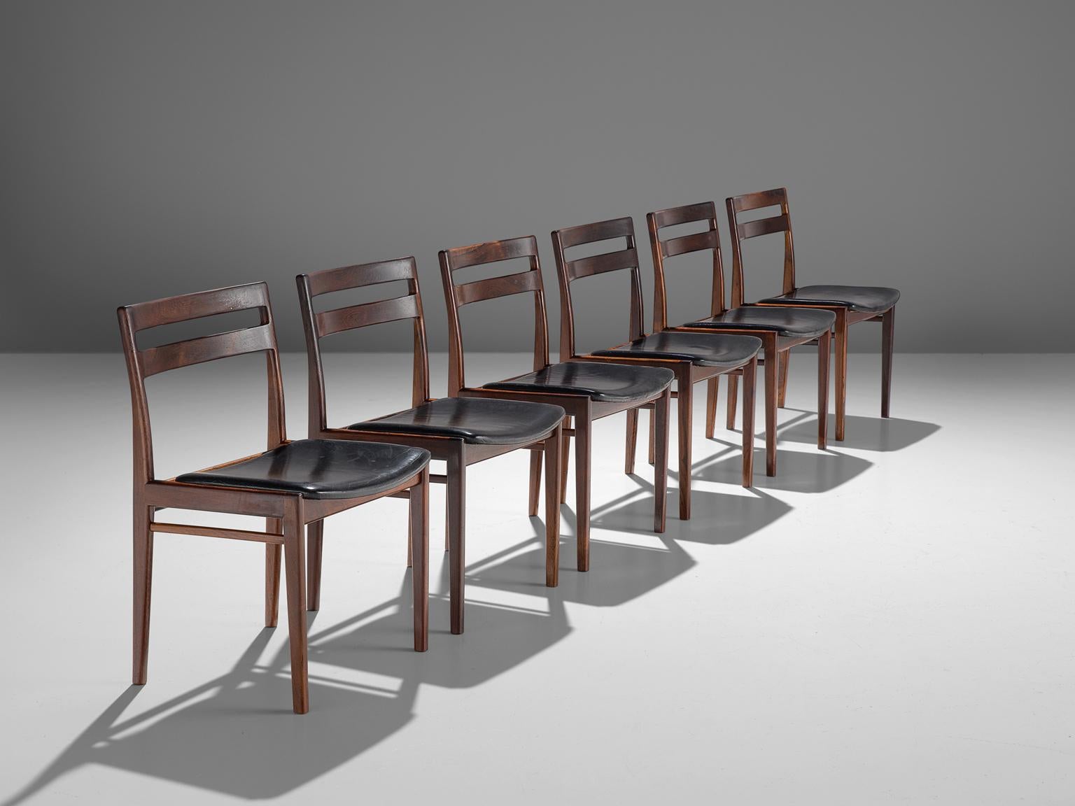 Scandinavian Modern Rosengren Hansen Set of Six Rosewood Dining Chairs