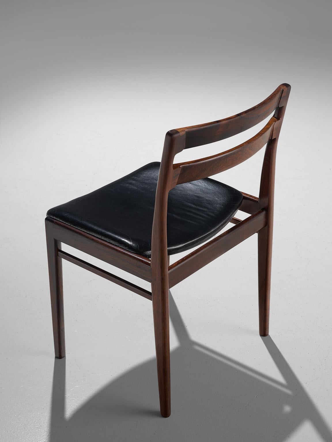 Leather Rosengren Hansen Set of Six Rosewood Dining Chairs