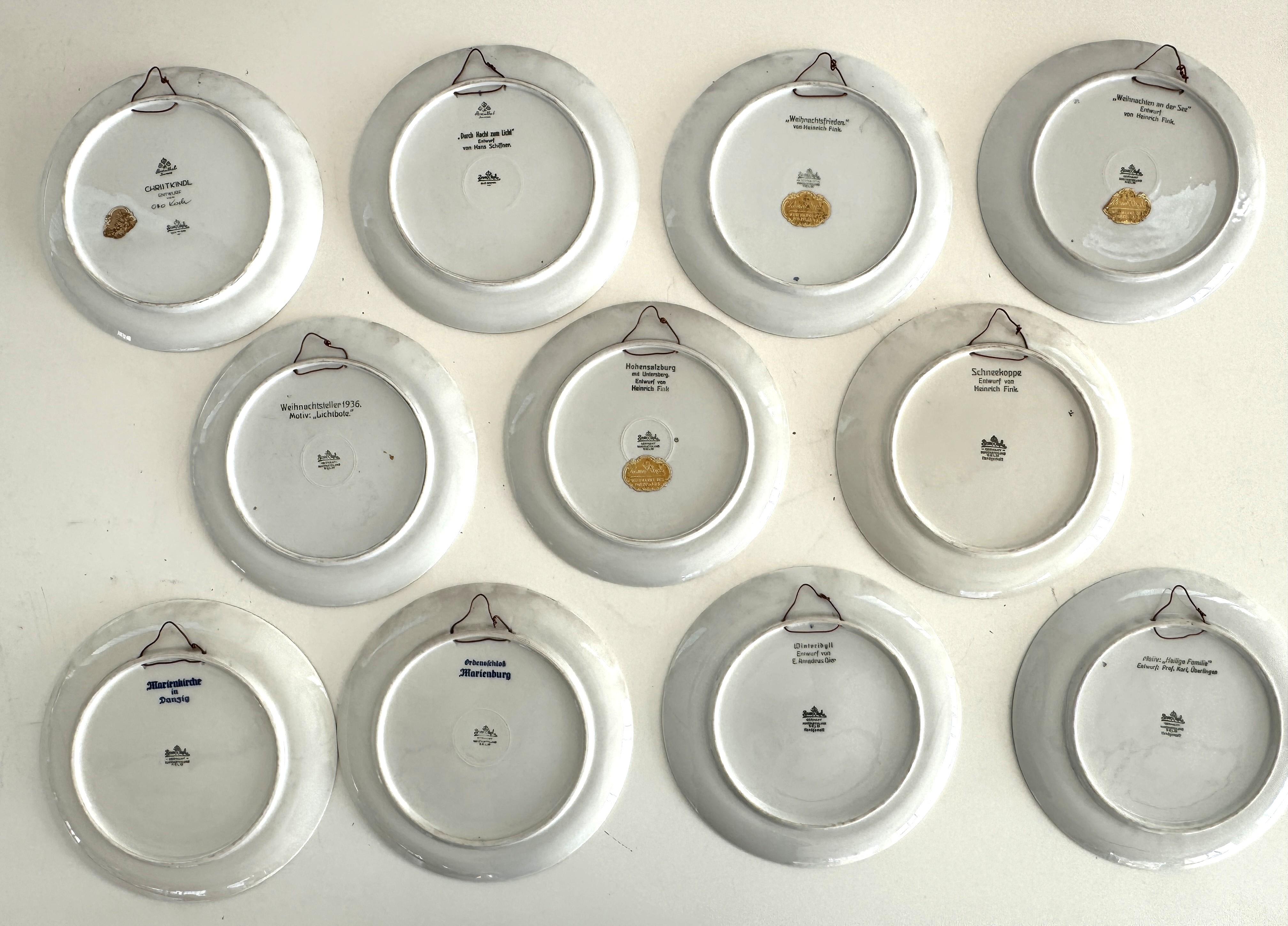 Rosenthal 11 Antique Christmas Wall Ceramic Plates Collection, 1932-1943

A beautiful and rare selection of 11 Rosenthal wall plates with Christmas decorations that are lovely to look at all year round. Extremely rare, as these plates date from 1932