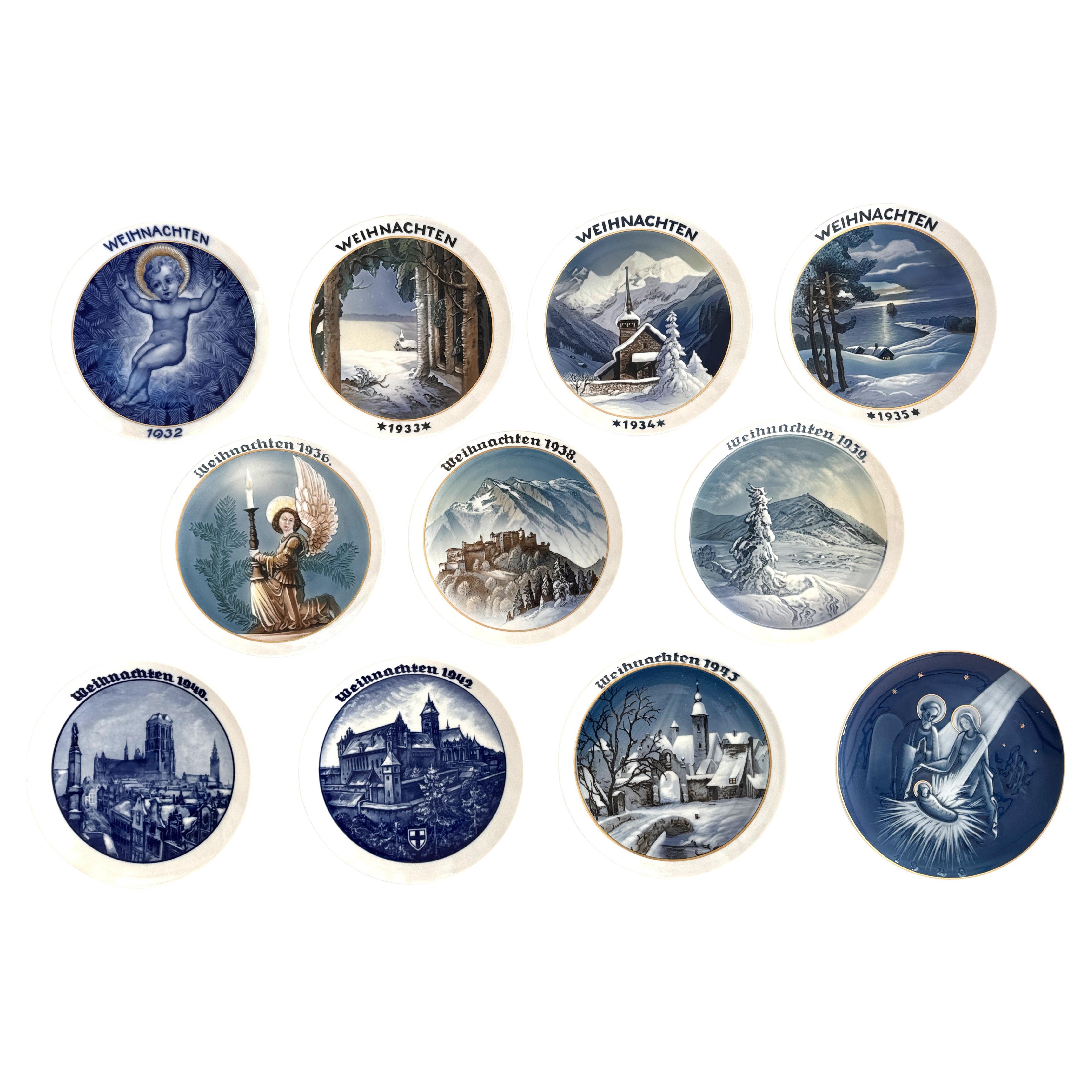 Rosenthal 11 Antique Christmas Wall Ceramic Plates Collection, 1932-1943