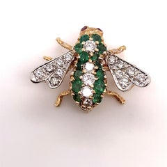 Rosenthal 18KT Yellow Gold Diamond Emerald Bee Pin