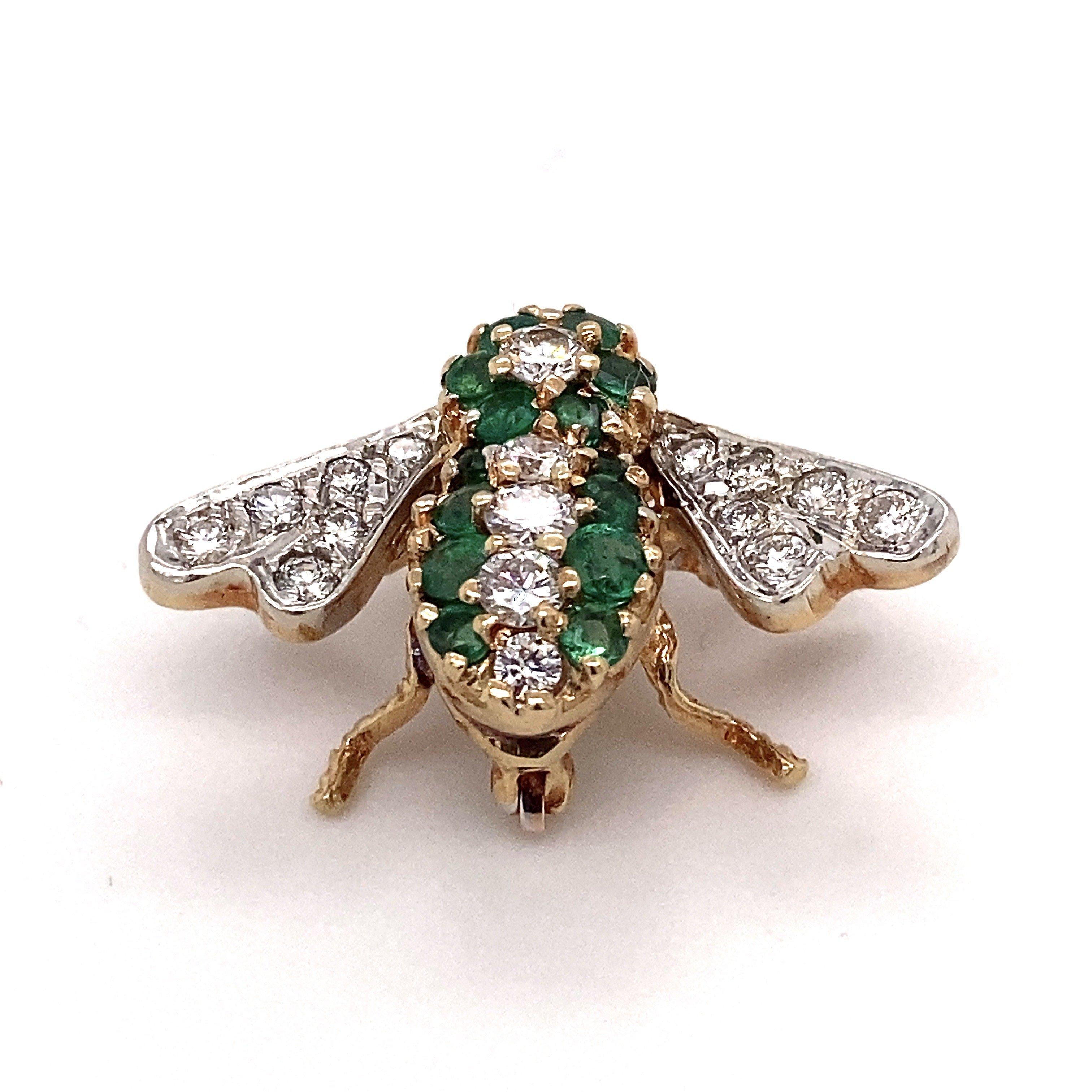 Women's or Men's Rosenthal 18KT Yellow Gold Diamond Emerald Bee Pin 