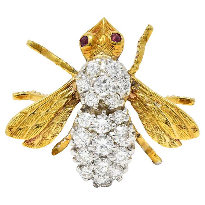 Ruby The Bee Module 1 Rosenthal 1960's 1.16 CTW Diamond Ruby 18 Karat Gold Vintage Bee Bug ...