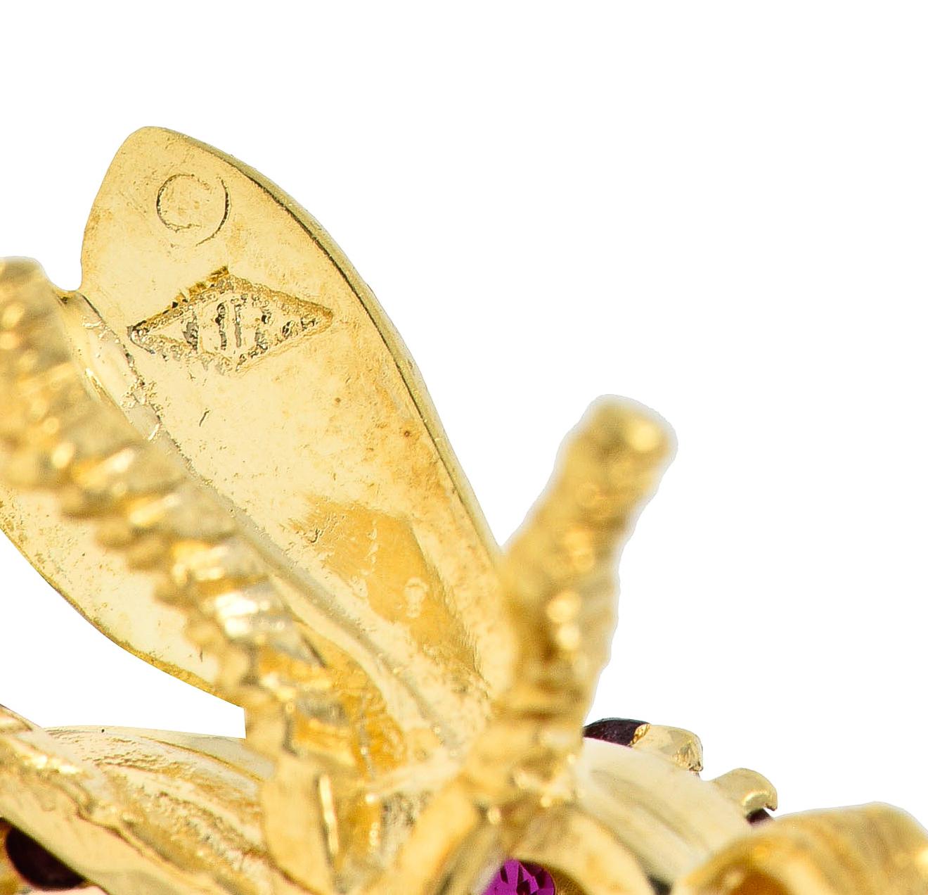 Women's Rosenthal 1960s Diamond Ruby 18 Karat Yellow Gold Bee Vintage Brooch
