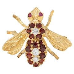 Rosenthal 1960s Diamond Ruby Citrine 18 Karat Yellow Gold Vintage Bee Bug Brooch