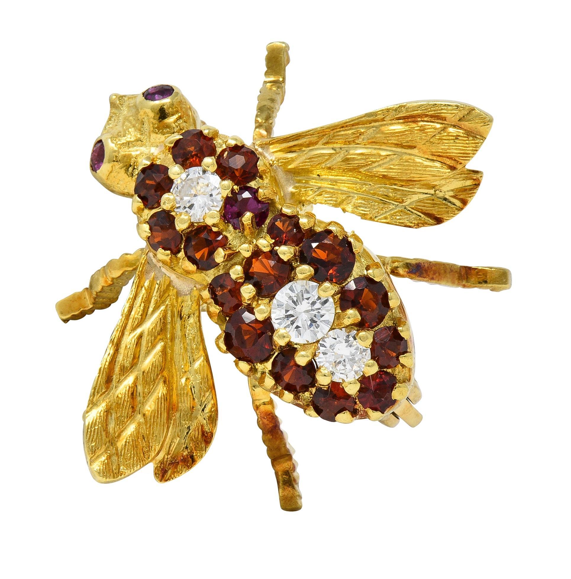 Rosenthal 1960's Diamant Rubin Citrin 18K Gelbgold Vintage Bee Bug Brosche (Moderne) im Angebot