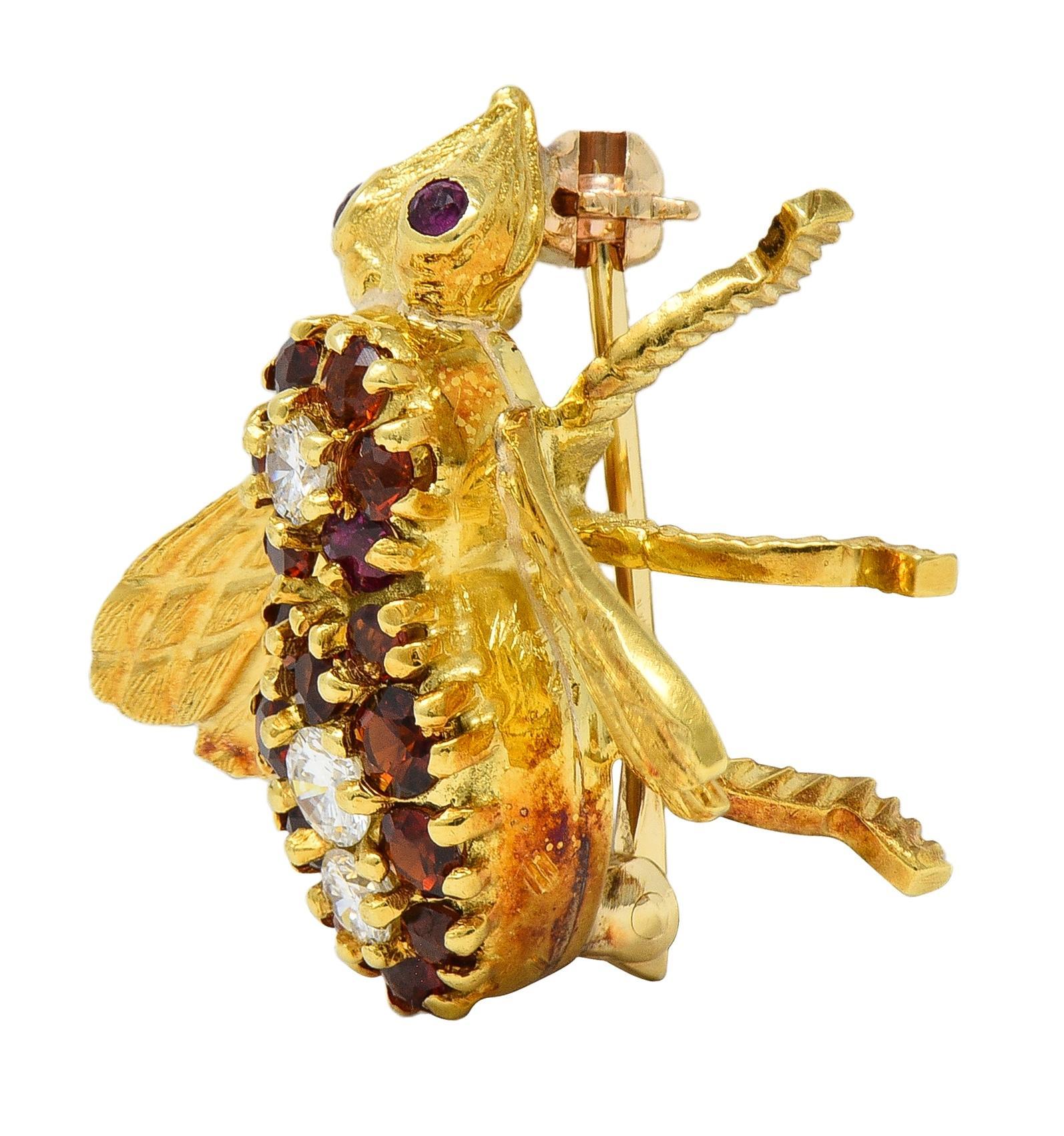 Rosenthal 1960's Diamant Rubin Citrin 18K Gelbgold Vintage Bee Bug Brosche im Zustand „Hervorragend“ im Angebot in Philadelphia, PA