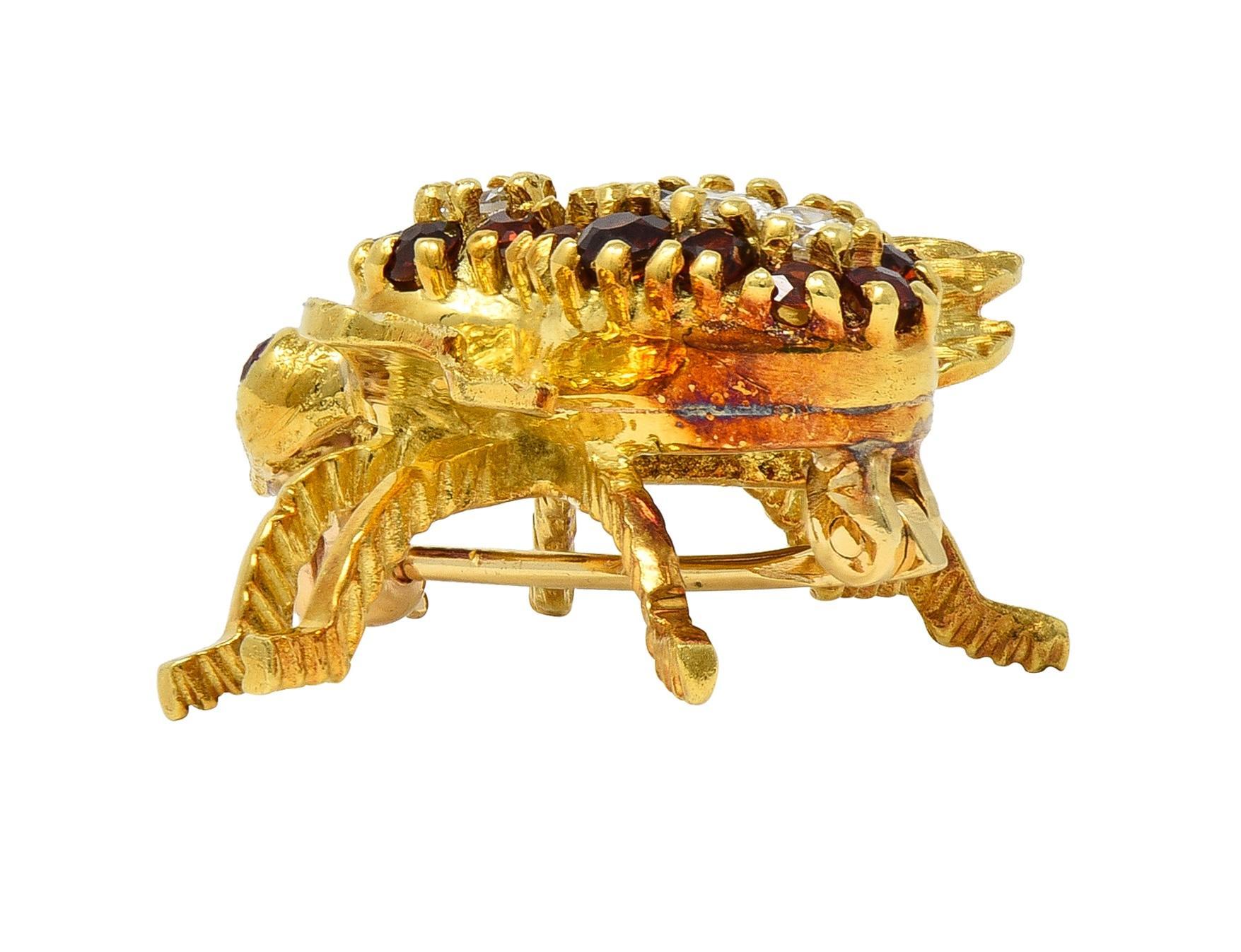 Rosenthal 1960's Diamant Rubin Citrin 18K Gelbgold Vintage Bee Bug Brosche im Angebot 1
