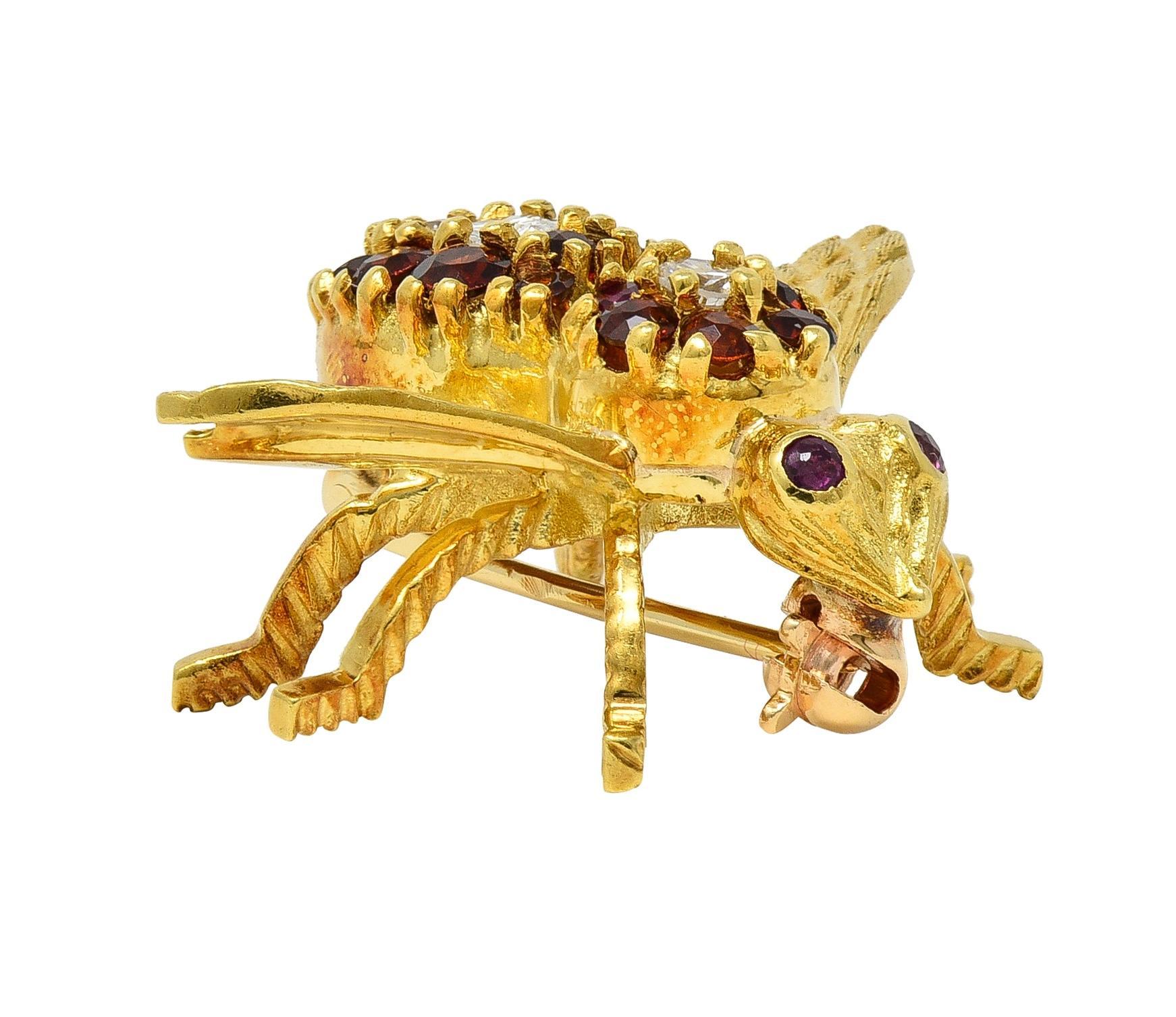 Rosenthal 1960's Diamant Rubin Citrin 18K Gelbgold Vintage Bee Bug Brosche im Angebot 2