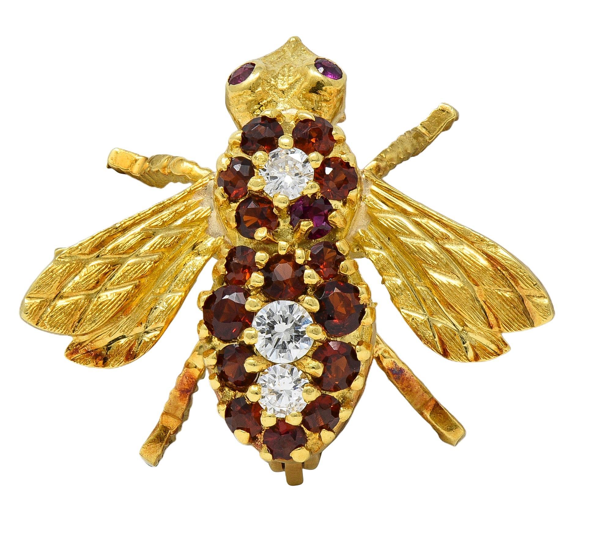Rosenthal 1960's Diamant Rubin Citrin 18K Gelbgold Vintage Bee Bug Brosche im Angebot 3
