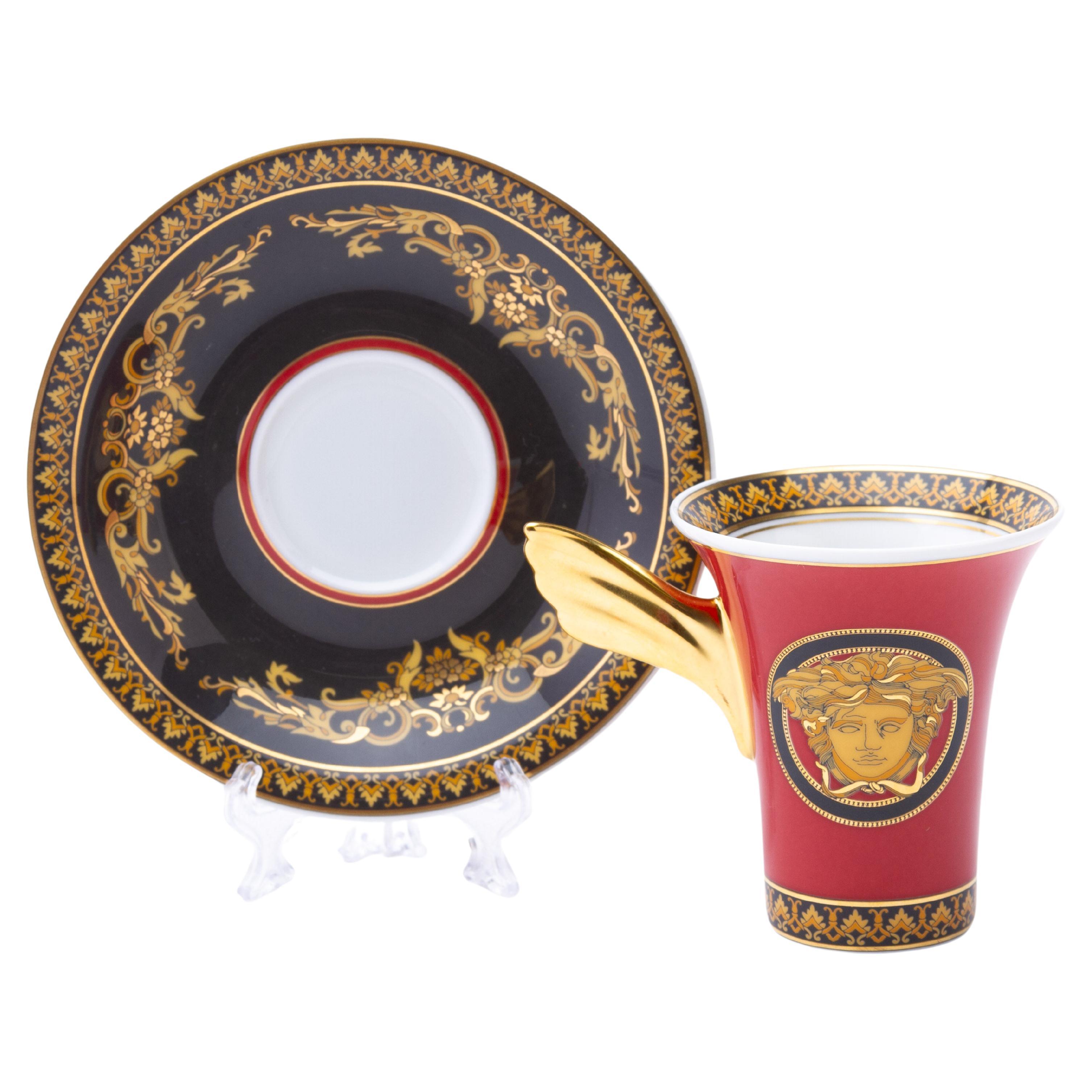 Rosenthal 24KT Gold Porcelain Versace "Medusa" Cup & Saucer For Sale