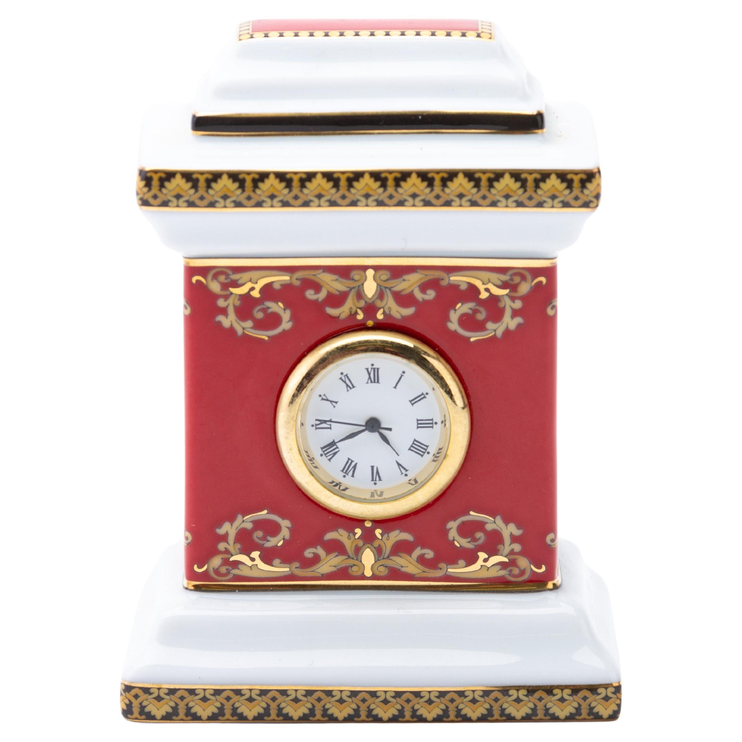 Rosenthal 24KT Gold Porcelain Versace "Medusa" Miniature Desk Clock  For Sale