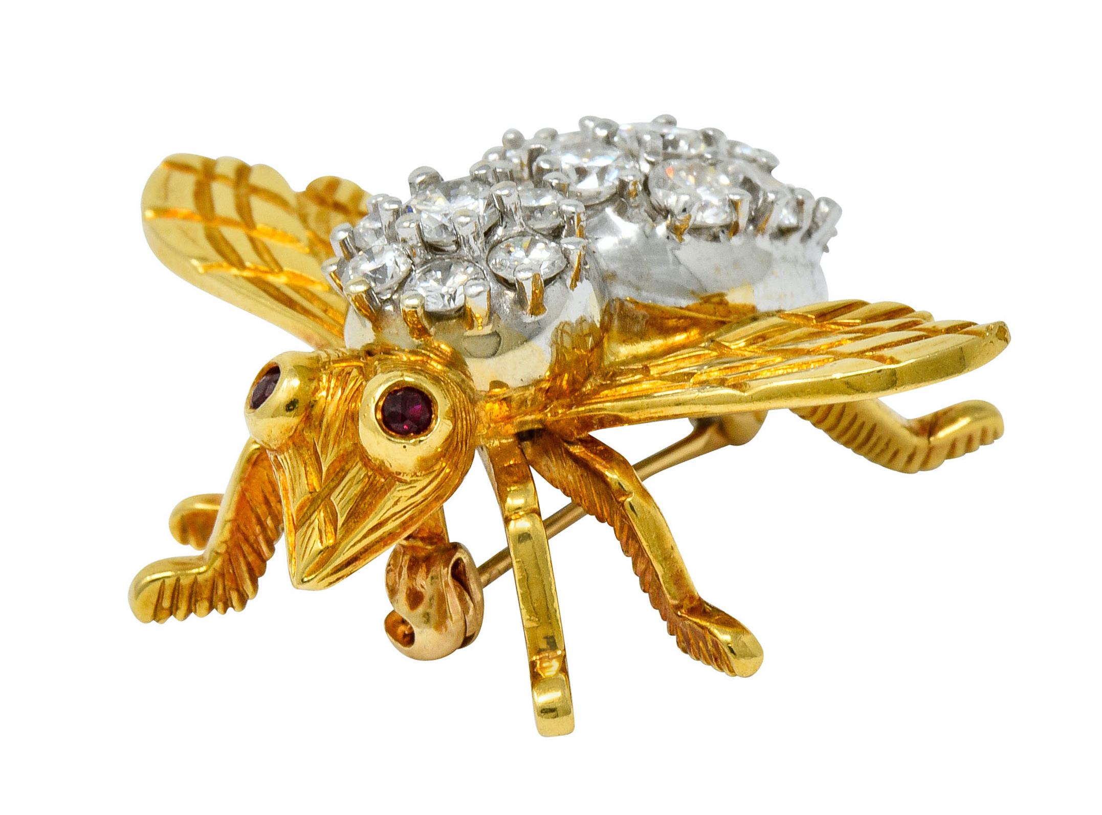 Rosenthal 2.75 Carat Diamond Ruby Platinum 18 Karat Gold Insect Bee Brooch 2