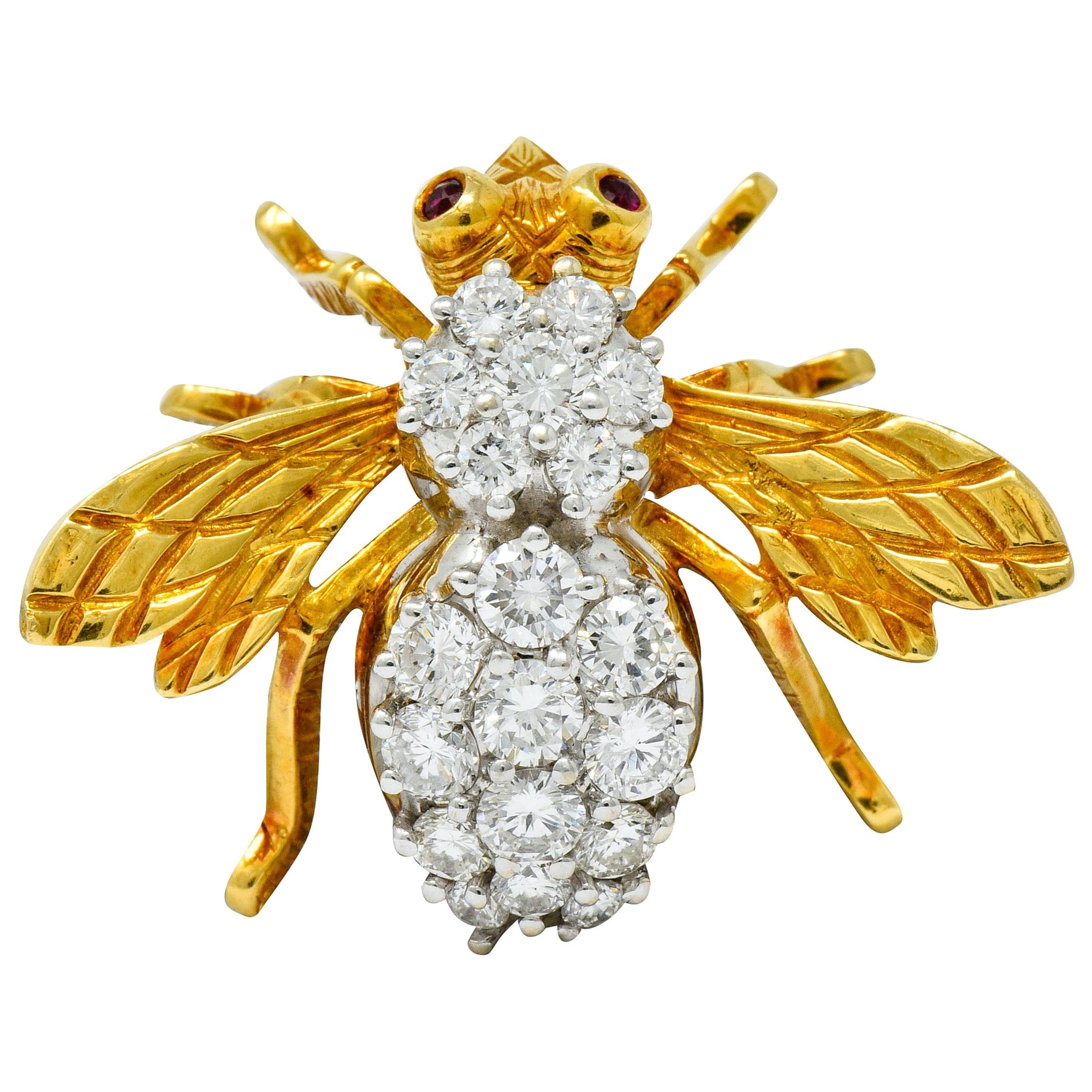 Rosenthal 2.75 Carat Diamond Ruby Platinum 18 Karat Gold Insect Bee Brooch