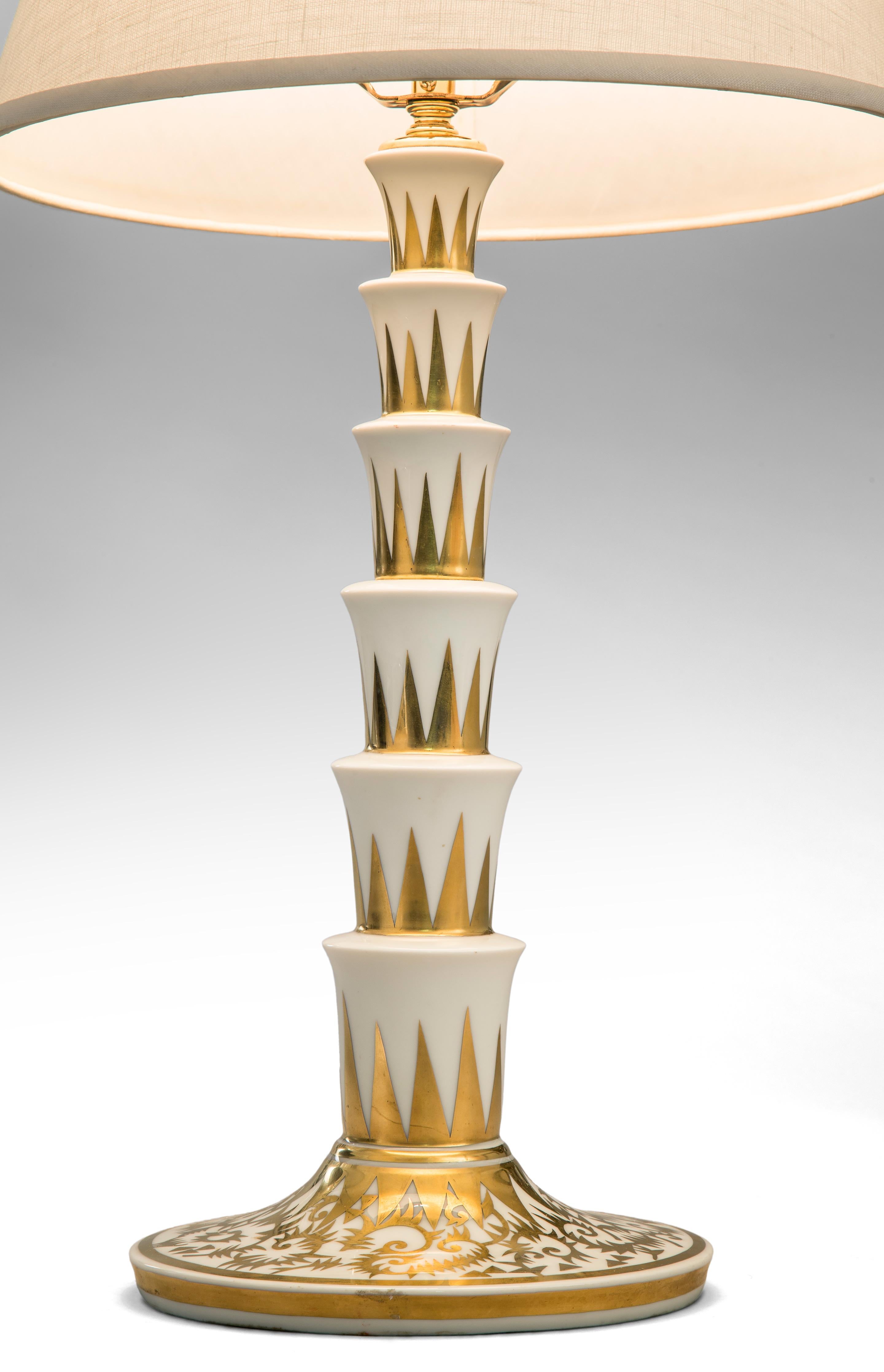 Art Deco Rosenthal, a German Parcel Gilt Porcelain Lamp