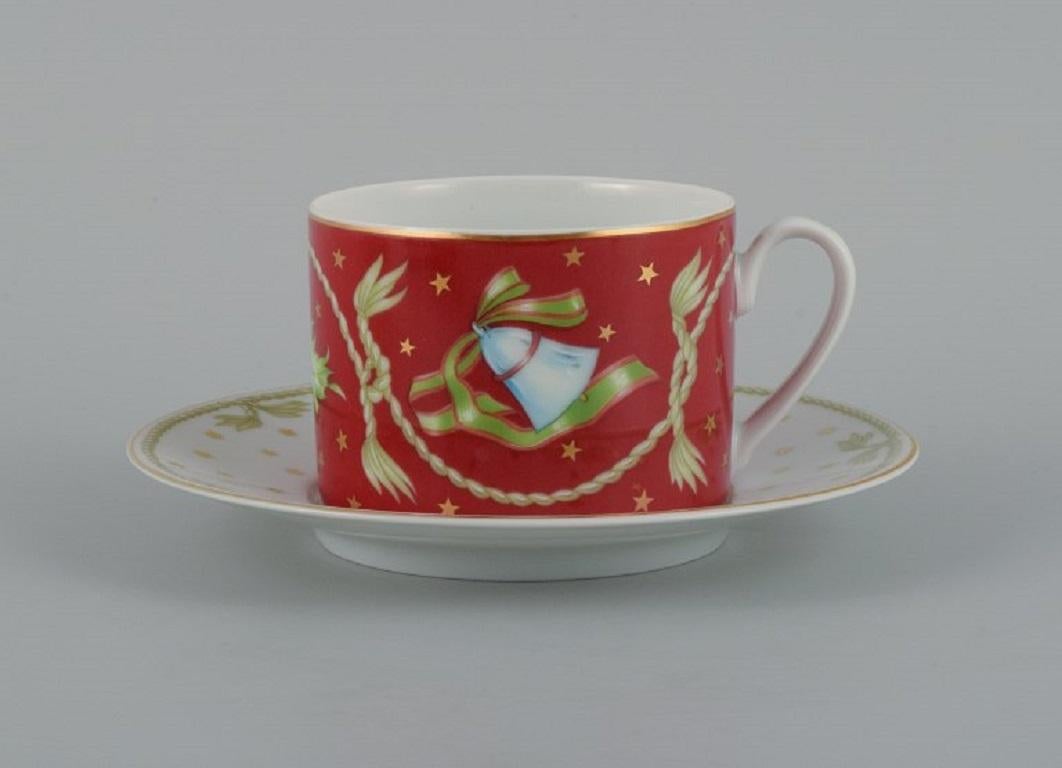Hand-Painted Rosenthal, a Set of Six Coffee Cups and Matching Saucers, Christmas Motifs For Sale
