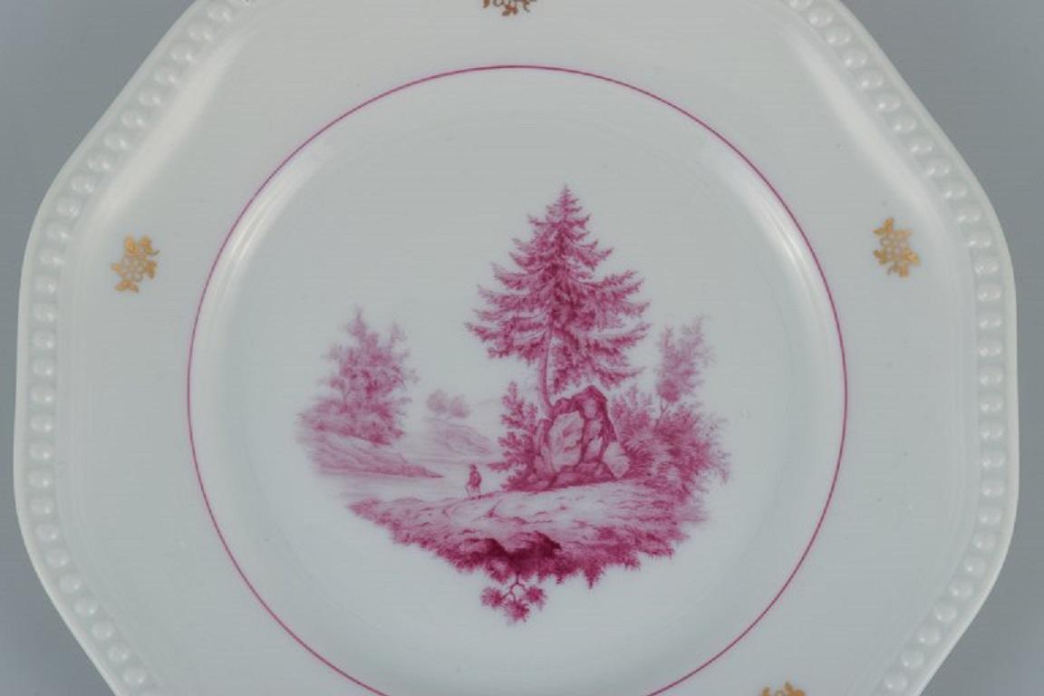 German Rosenthal, Set of Ten Plates, Hand-Painted in Purple with Landscape Scenes For Sale