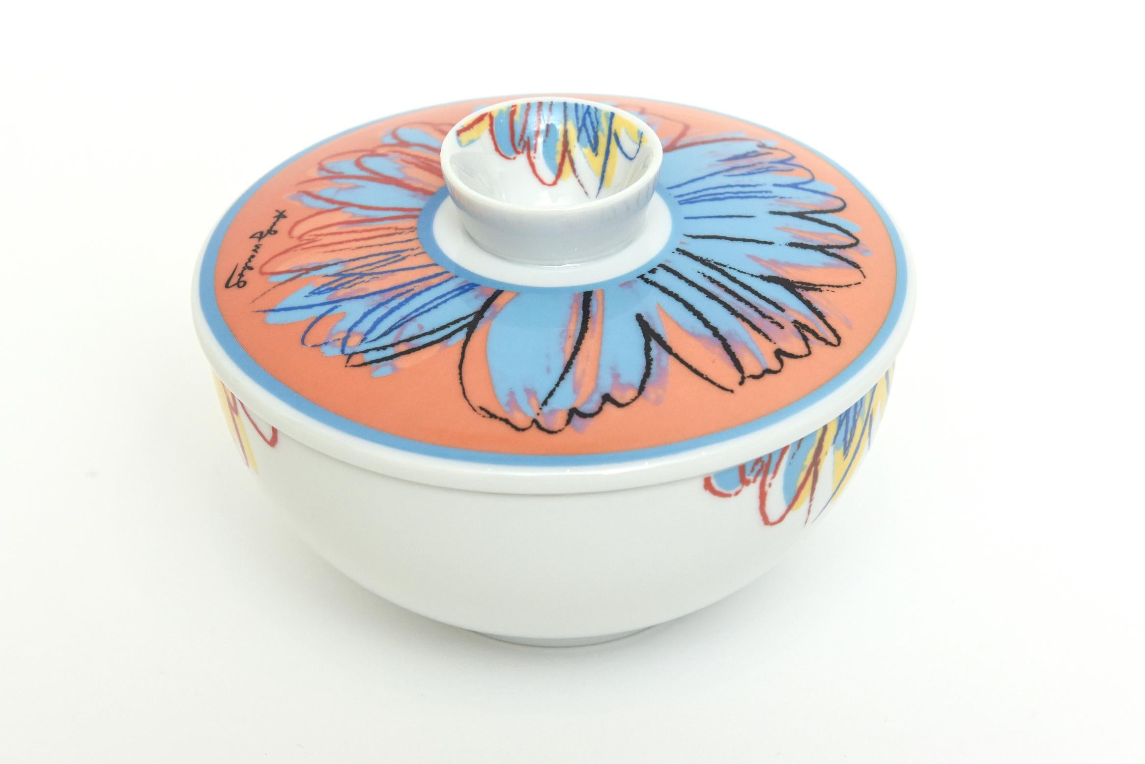 Modern Rosenthal Studio Line Flower Porcelain Covered Sugar Bowl After Andy Warhol For Sale