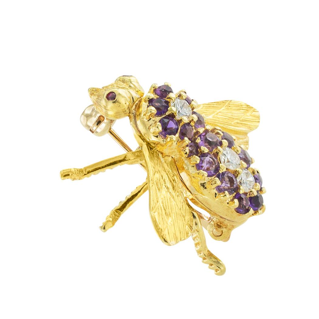 Rosenthal amethyst and diamond gold bee brooch circa 1970. *

ABOUT THIS ITEM:  #P-DJ69H. Scroll down for detailed specifications. The amethyst Rosenthal bee isn't frequently seen. Not because it is shy. Rather, it appears that not many are made
