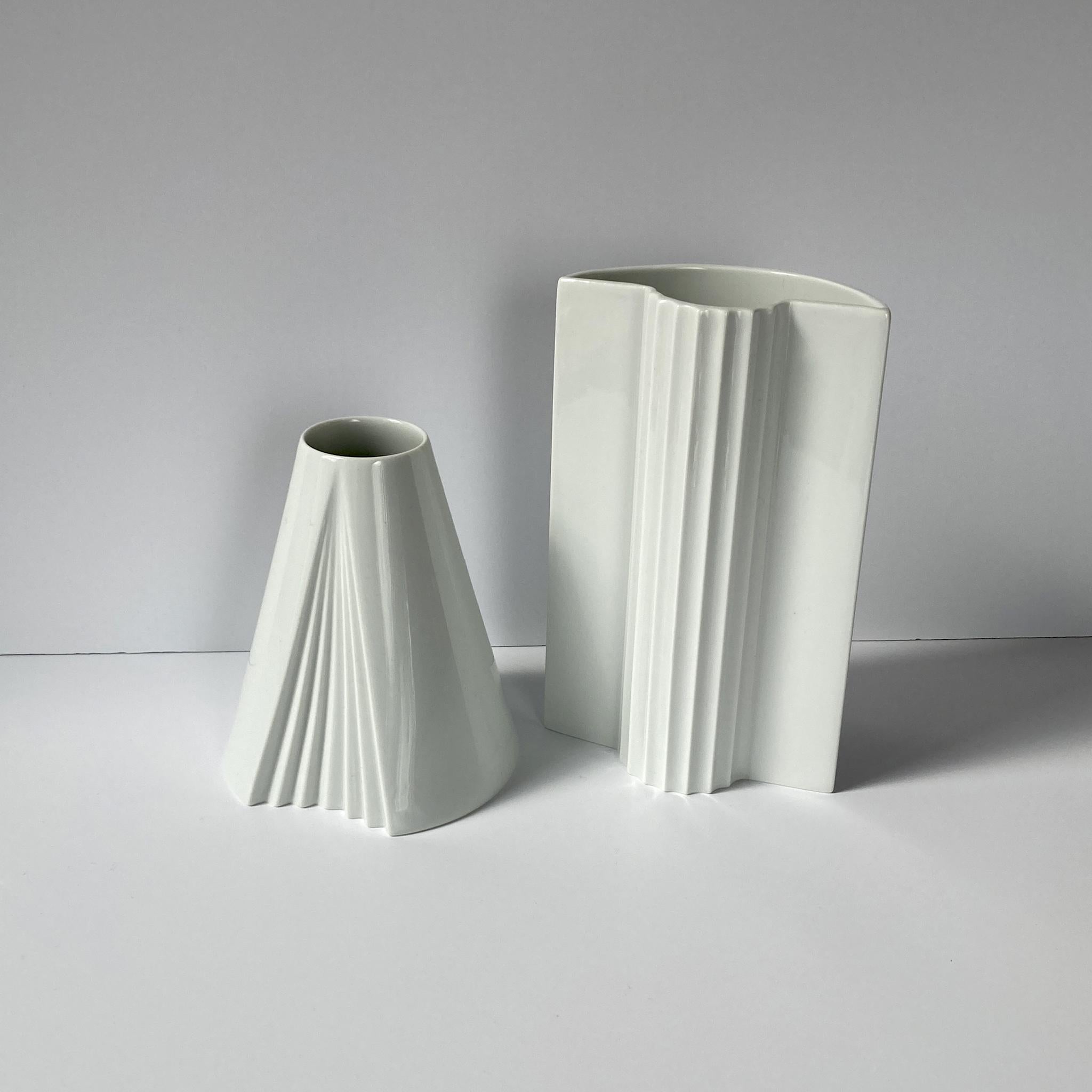 German Rosenthal and Thomas Keramik White Porcelain Vases, Pair of Two For Sale