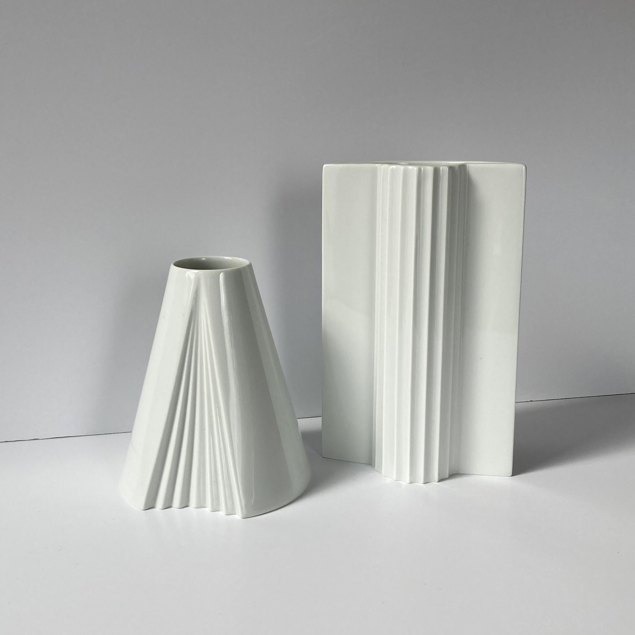 Glazed Rosenthal and Thomas Keramik White Porcelain Vases, Pair of Two For Sale