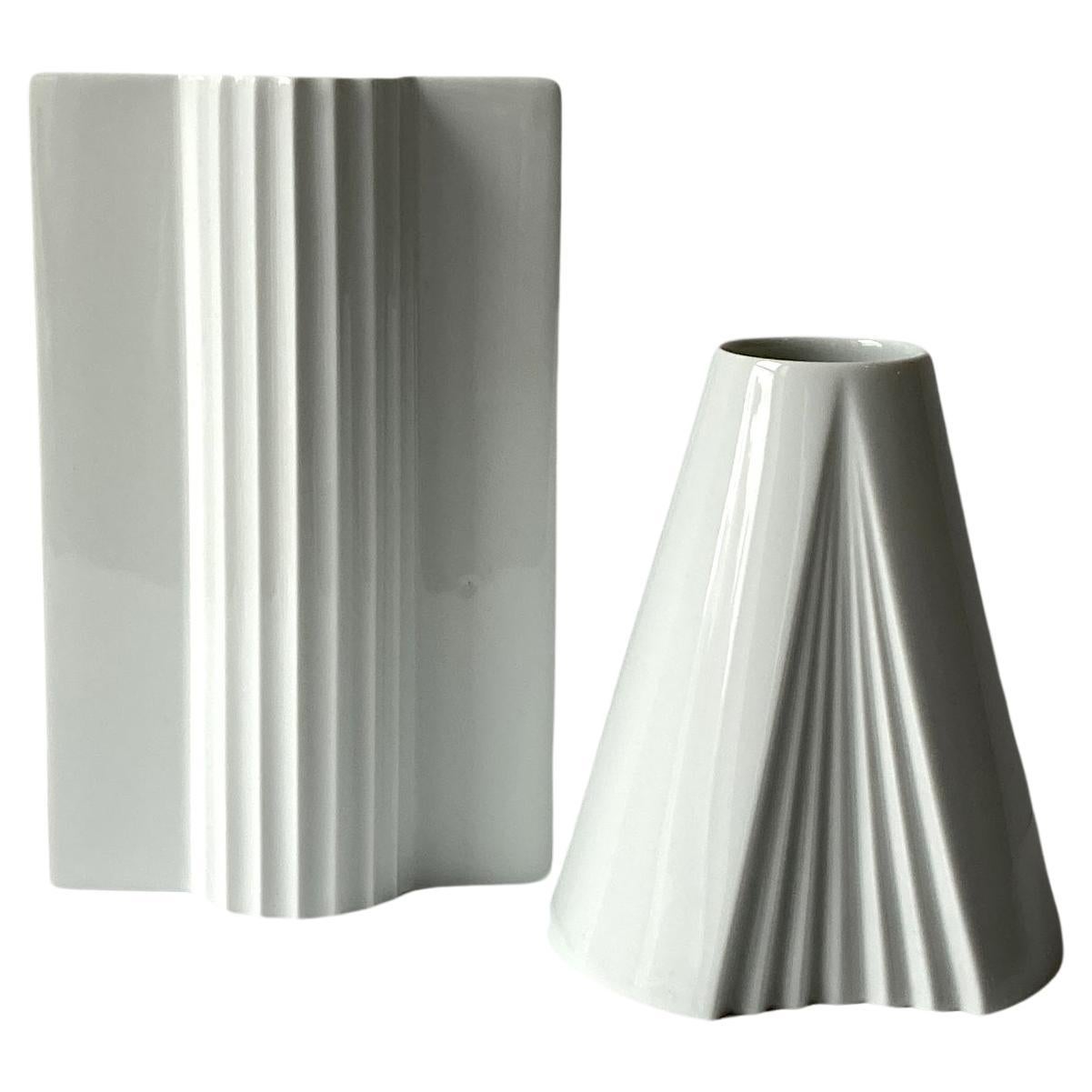 Rosenthal and Thomas Keramik White Porcelain Vases, Pair of Two For Sale