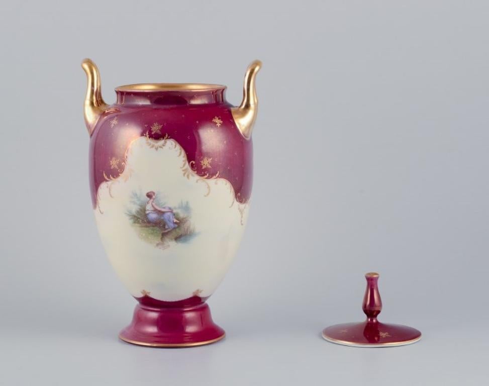 Biedermeier Rosenthal and Wien. Early lidded porcelain vase with two handles. Classic form.  For Sale