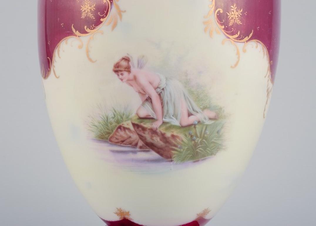 Glazed Rosenthal and Wien. Early lidded porcelain vase with two handles. Classic form.  For Sale
